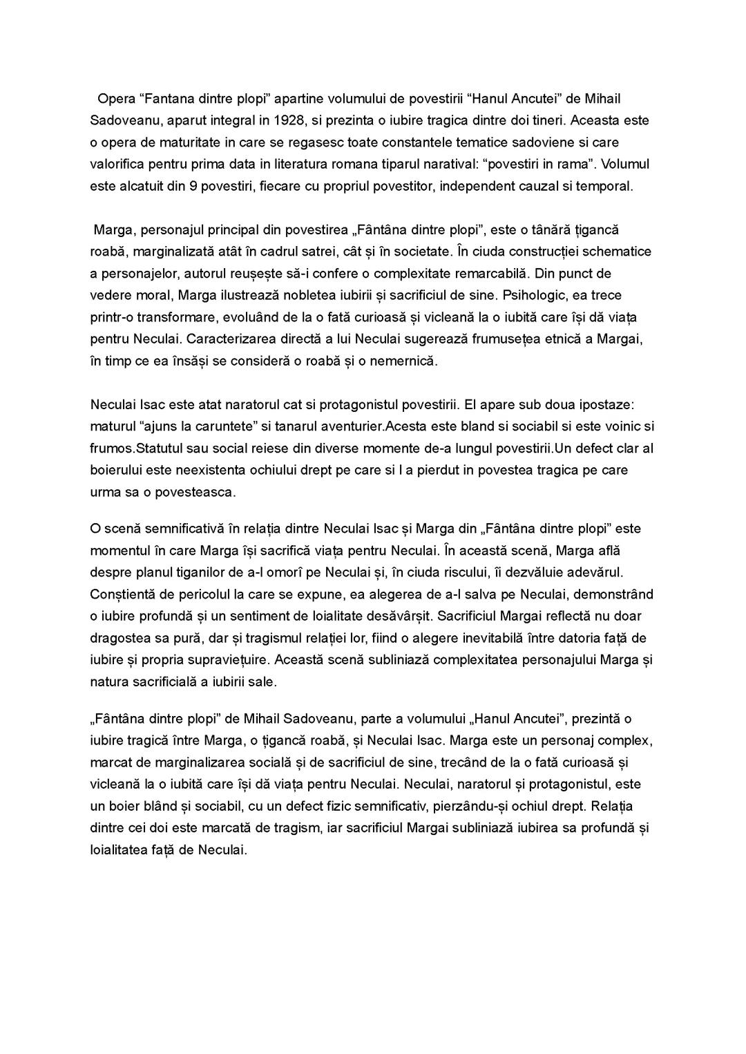 Eseu relația dintre două personaje Fântâna dinte plopi