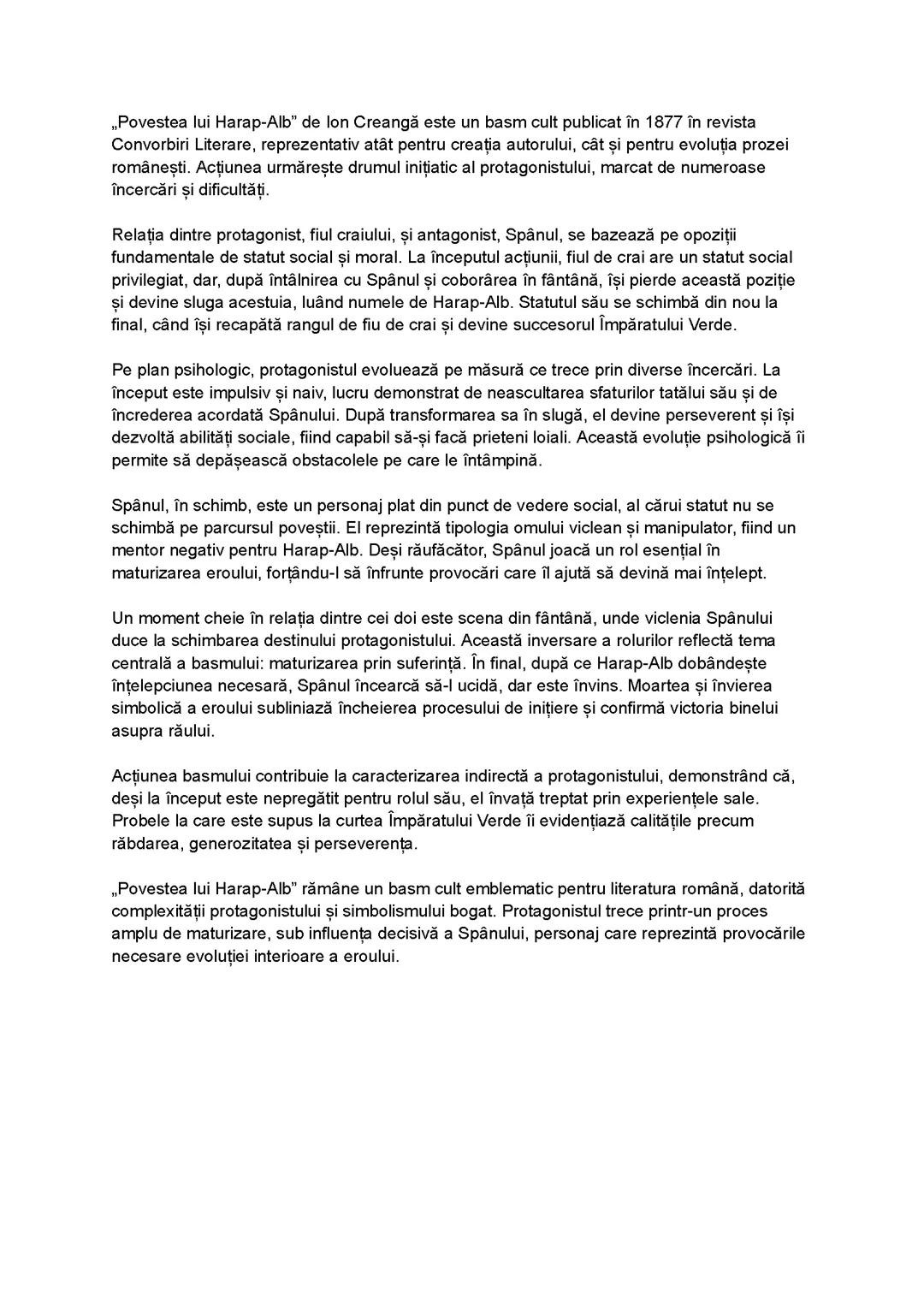 Relația dintre două personaje Harap Alb