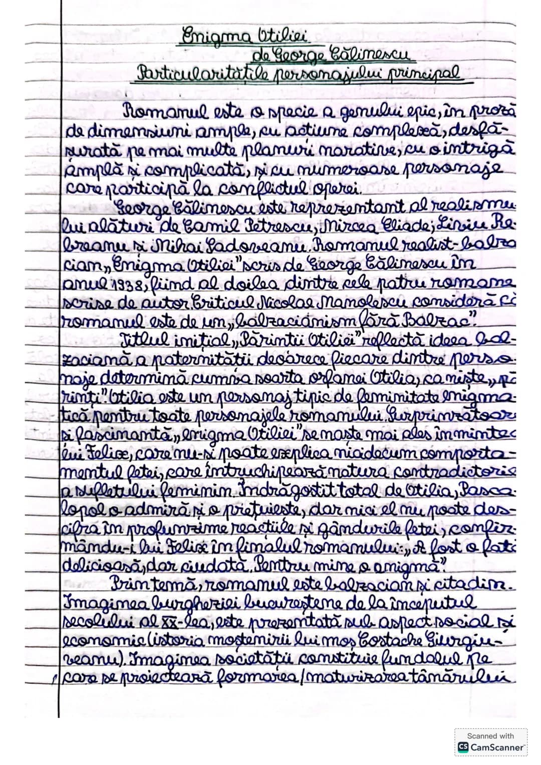 # Enigma Otiliei
de George Călinescu
Particularitatile personajului principal
Romanul este o specie a genului epic, în proză
de dimensiuni