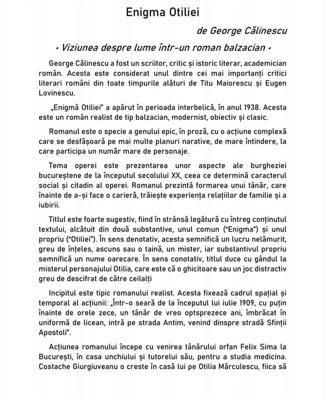 # Enigma Otiliei
de George Călinescu
• Viziunea despre lume într-un roman balzacian •
George Călinescu a fost un scriitor, critic și isto