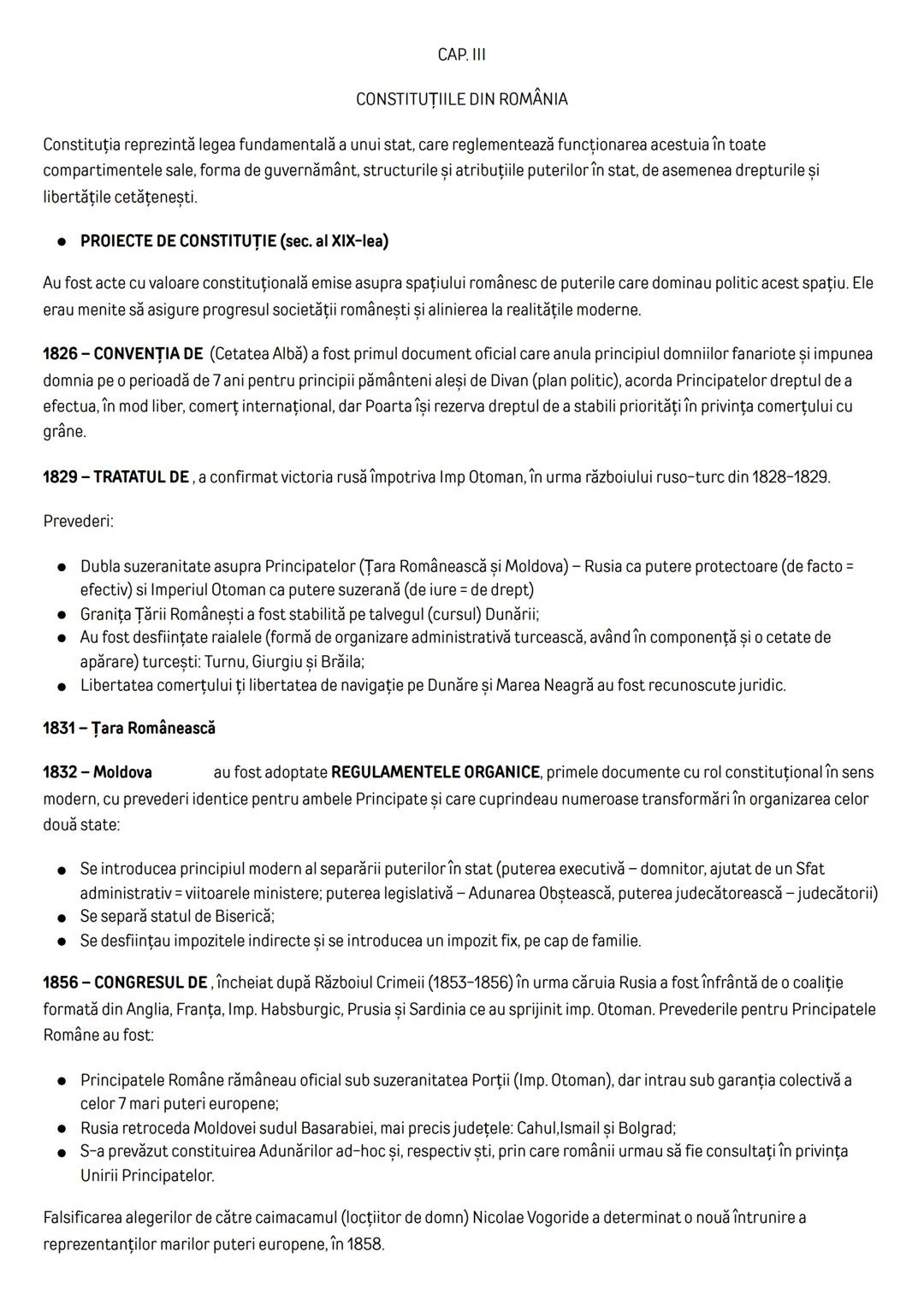 --- OCR Start ---
CAP. III
CONSTITUŢIILE DIN ROMÂNIA
Constituţia reprezintă legea fundamentală a unui stat, care reglementează funcţionarea