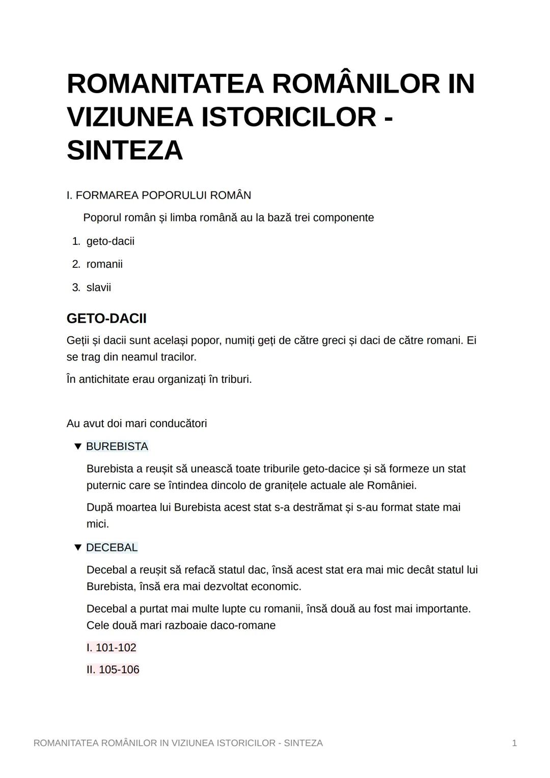 # Istorie Bacalaureat
Portofoliu # ROMANITATEA ROMÂNILOR IN
# VIZIUNEA ISTORICILOR -
# SINTEZA
I. FORMAREA POPORULUI ROMÂN
Poporul român