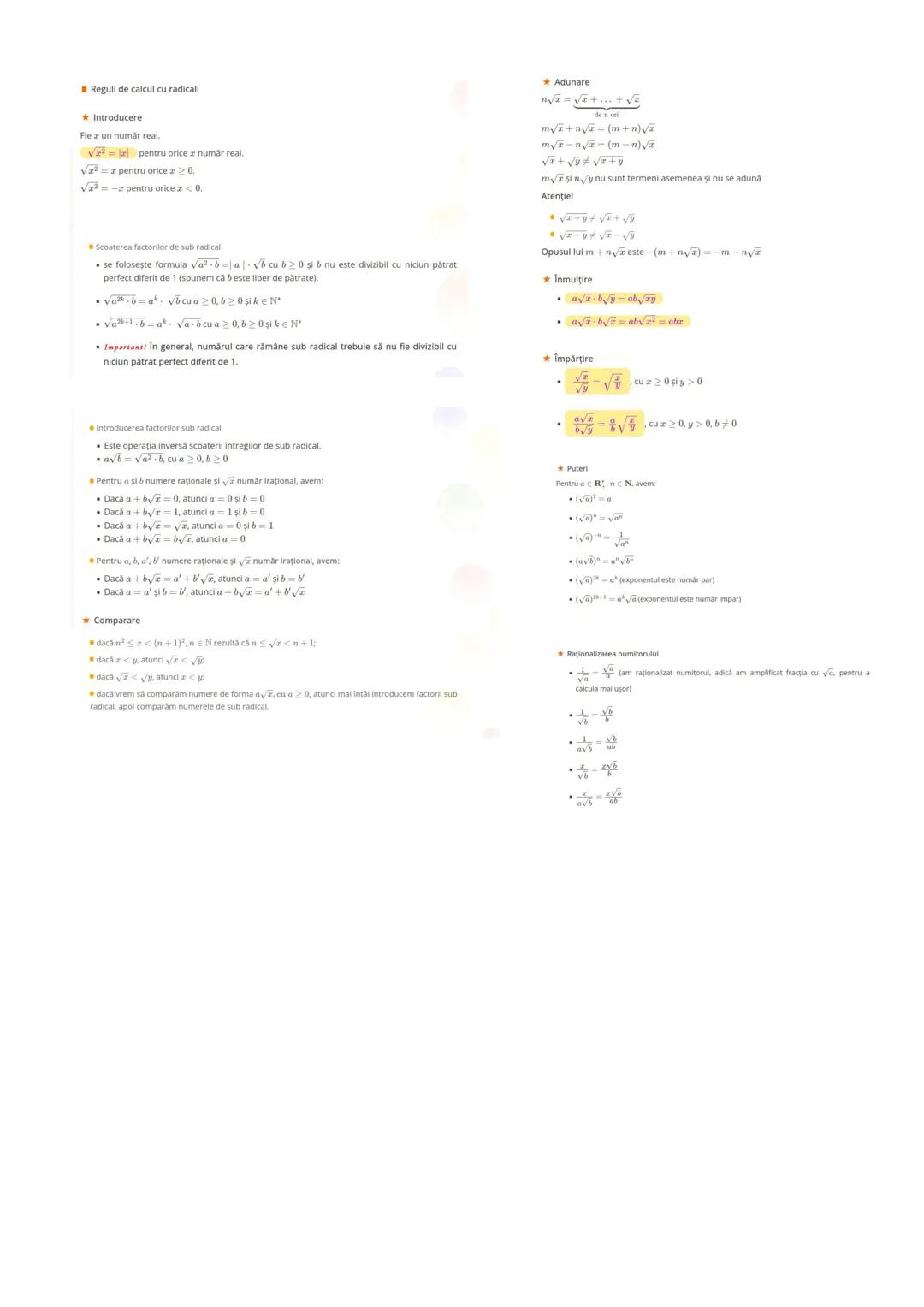 # Reguli de calcul cu radicali
* Introducere
Fie $z$ un număr real.
* $\sqrt{z^2} = |z|$ pentru orice $z$ număr real.
* $\sqrt{z^2}