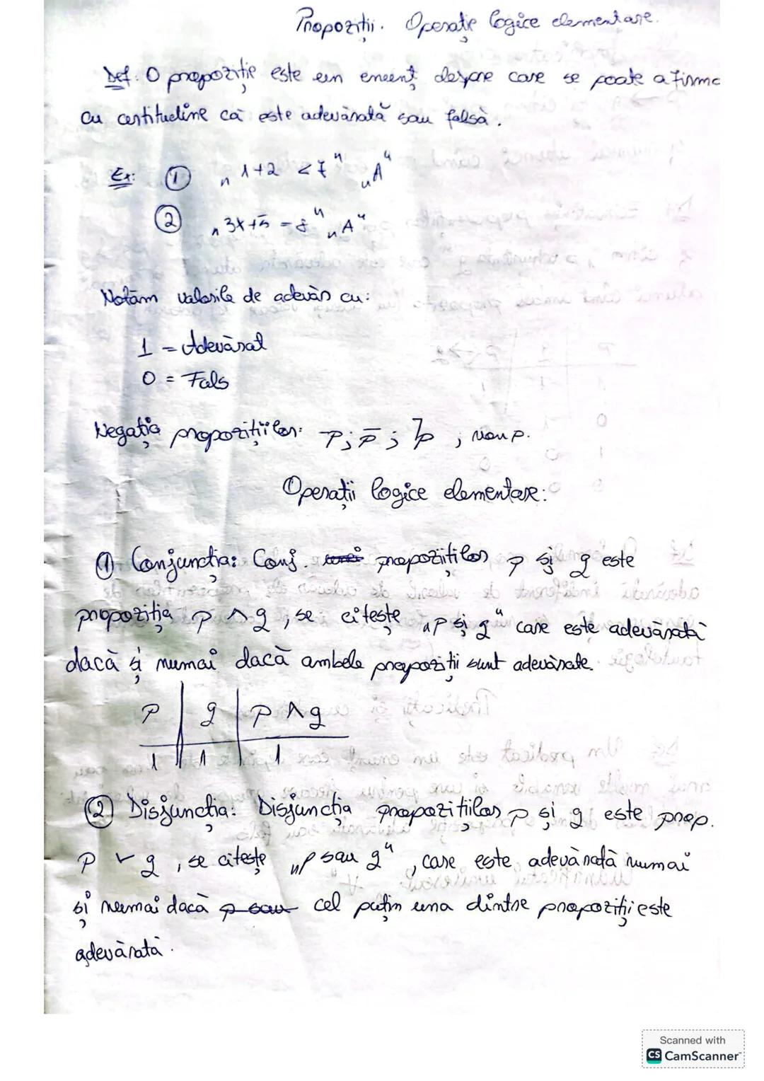Propozitii. Operatii logice elementare si Metoda inductiei matematice