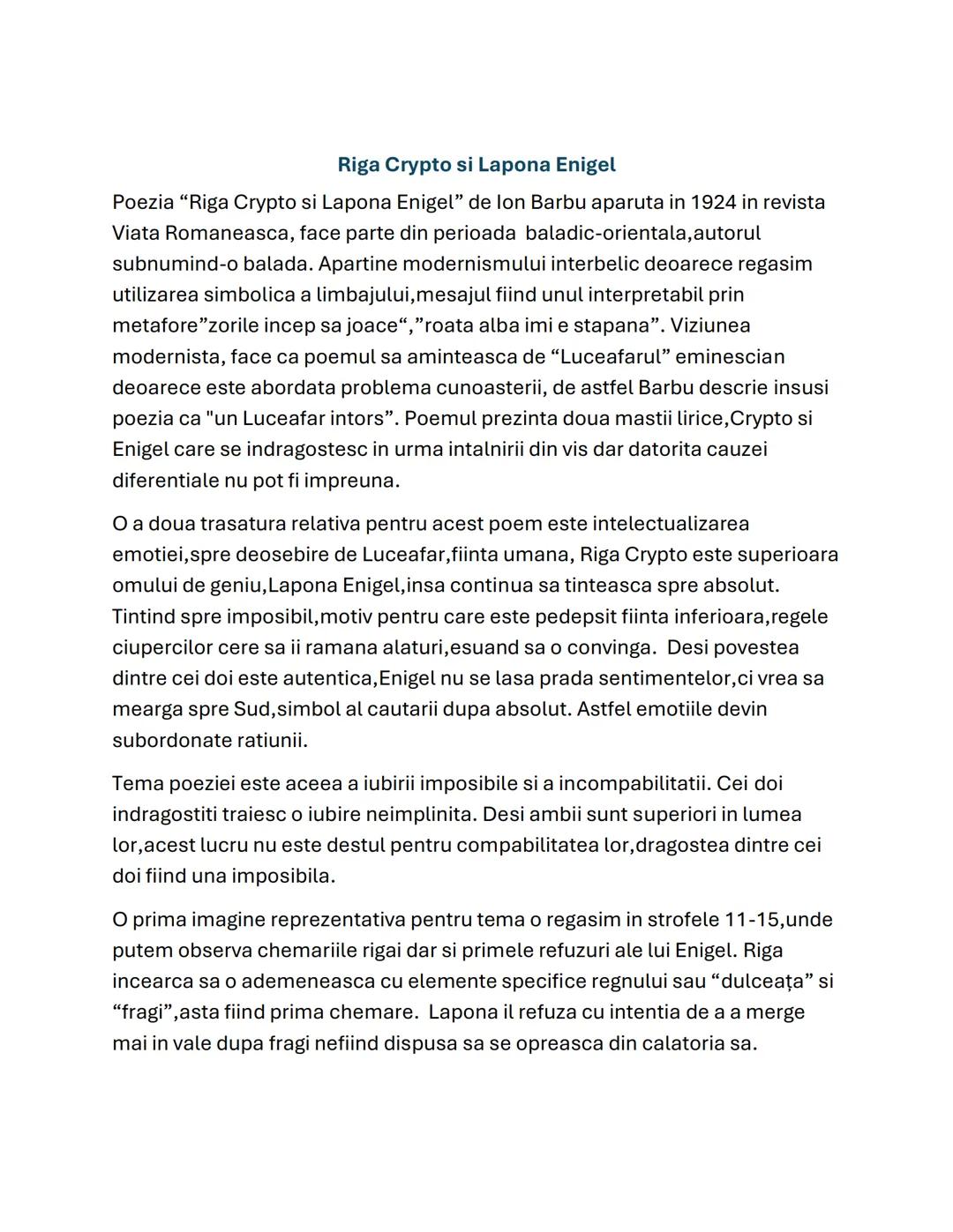 # Riga Crypto si Lapona Enigel
Poezia "Riga Crypto si Lapona Enigel" de Ion Barbu aparuta in 1924 in revista
Viata Romaneasca, face parte d