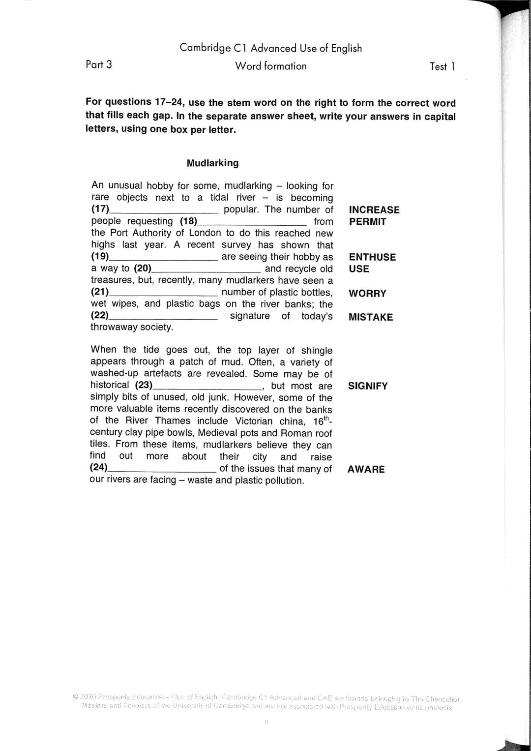 --- OCR Start ---
Part 1
Cambridge C1 Advanced Use of English
Multiple choice
Test 1
For questions 1-8, read the text below and decide which