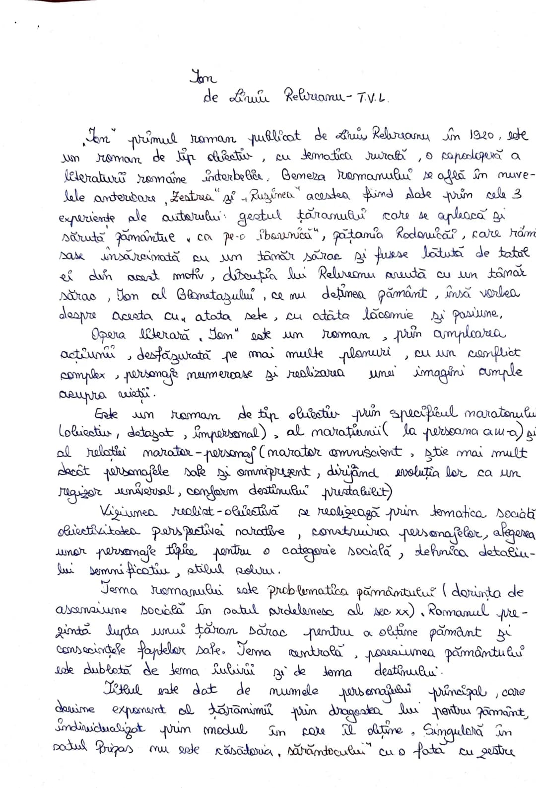 # Ion
de Lizur Relireanu-T.V.L.
Ion primul roman publicat de Linus Rebreanu în 1920, este
un roman de tip obiectiv, cu tematica rurală, o