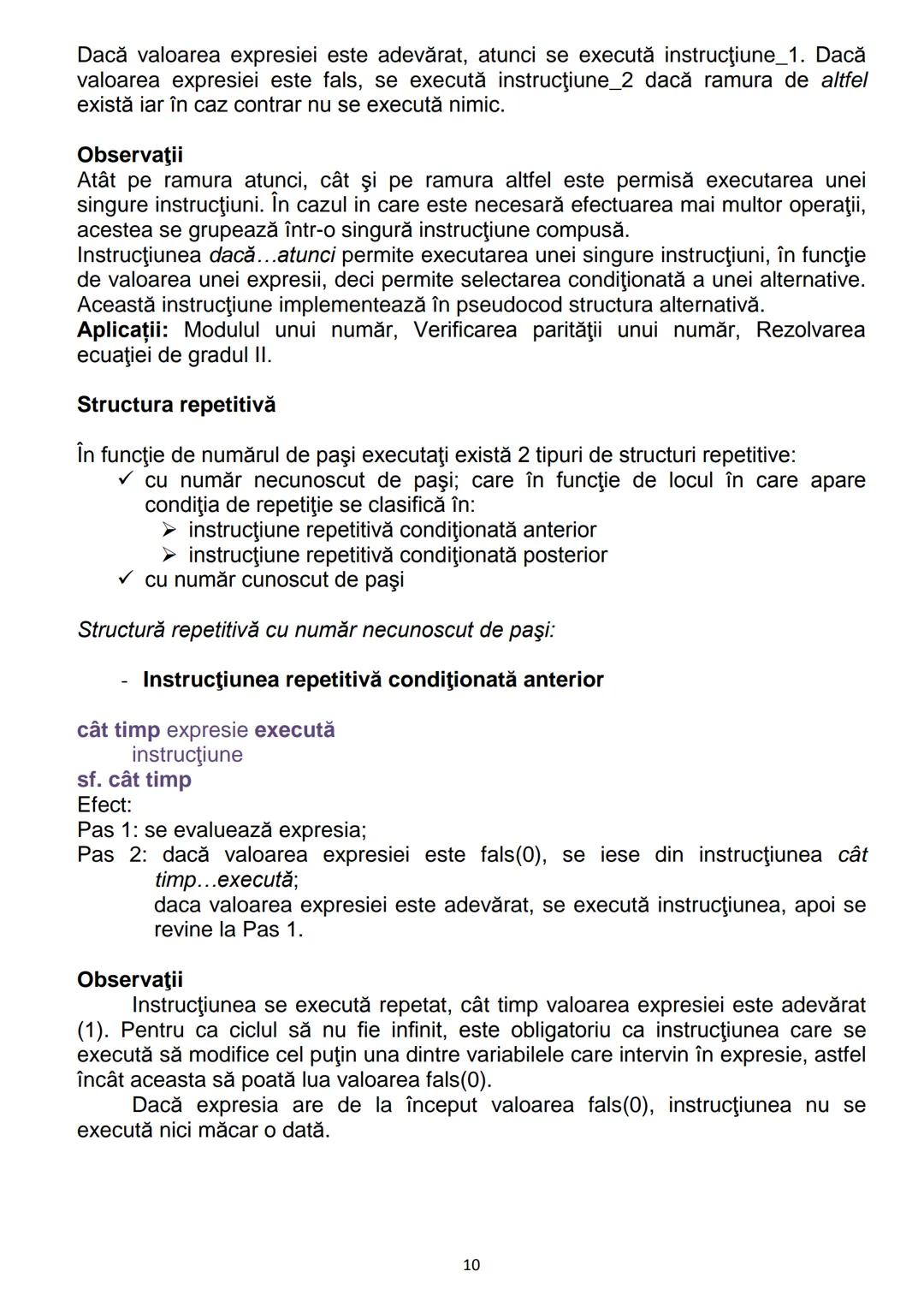 # 1. Algoritmi
CONŢINUTURI Bacalaureat
1.1. Noţiunea de algoritm, caracteristici
1.2. Date, variabile, expresii, operaţii
1.3. Structuri de