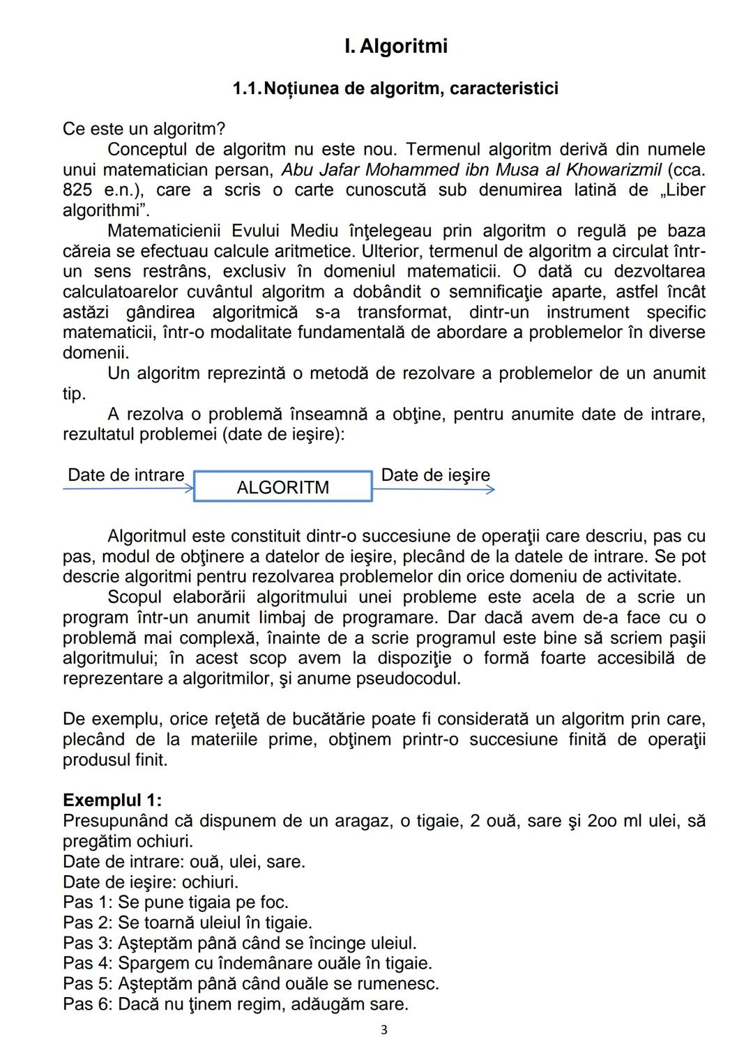 # 1. Algoritmi
CONŢINUTURI Bacalaureat
1.1. Noţiunea de algoritm, caracteristici
1.2. Date, variabile, expresii, operaţii
1.3. Structuri de
