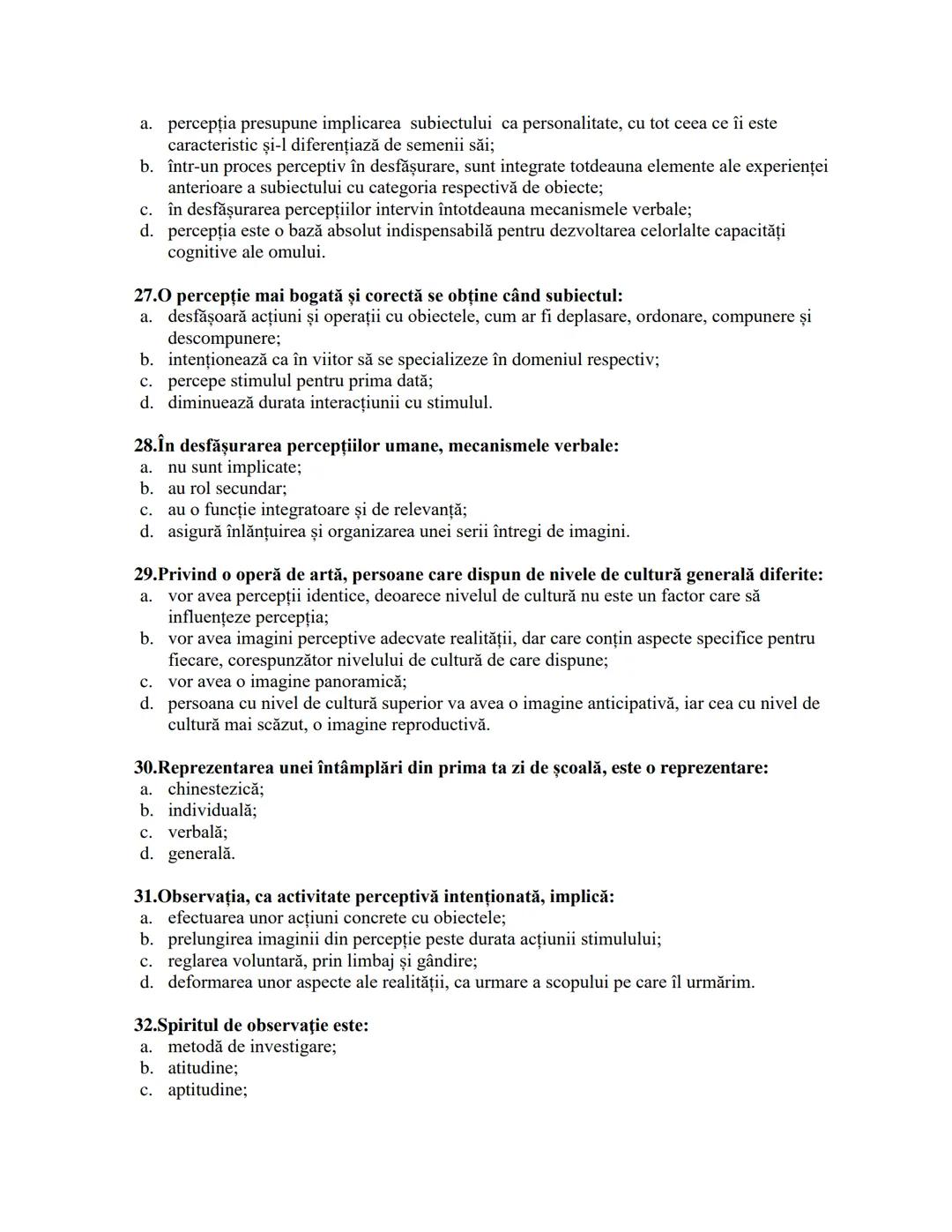 --- OCR Start ---
Fragment din lucrarea "PSIHOLOGIA PRIN SINTEZE SI GRILE"
Profesor IORDAN MARIETA
PROCESE COGNITIVE SENZORIALE
I.
II.
III.