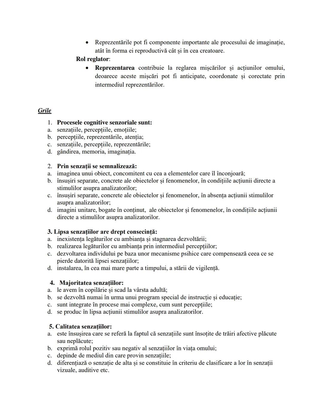 --- OCR Start ---
Fragment din lucrarea "PSIHOLOGIA PRIN SINTEZE SI GRILE"
Profesor IORDAN MARIETA
PROCESE COGNITIVE SENZORIALE
I.
II.
III.