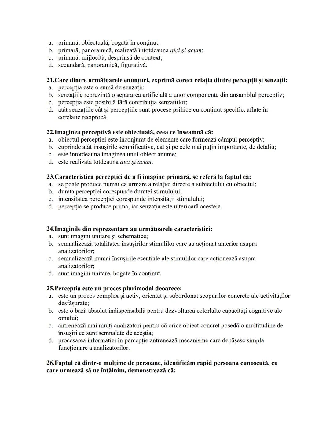 --- OCR Start ---
Fragment din lucrarea "PSIHOLOGIA PRIN SINTEZE SI GRILE"
Profesor IORDAN MARIETA
PROCESE COGNITIVE SENZORIALE
I.
II.
III.
