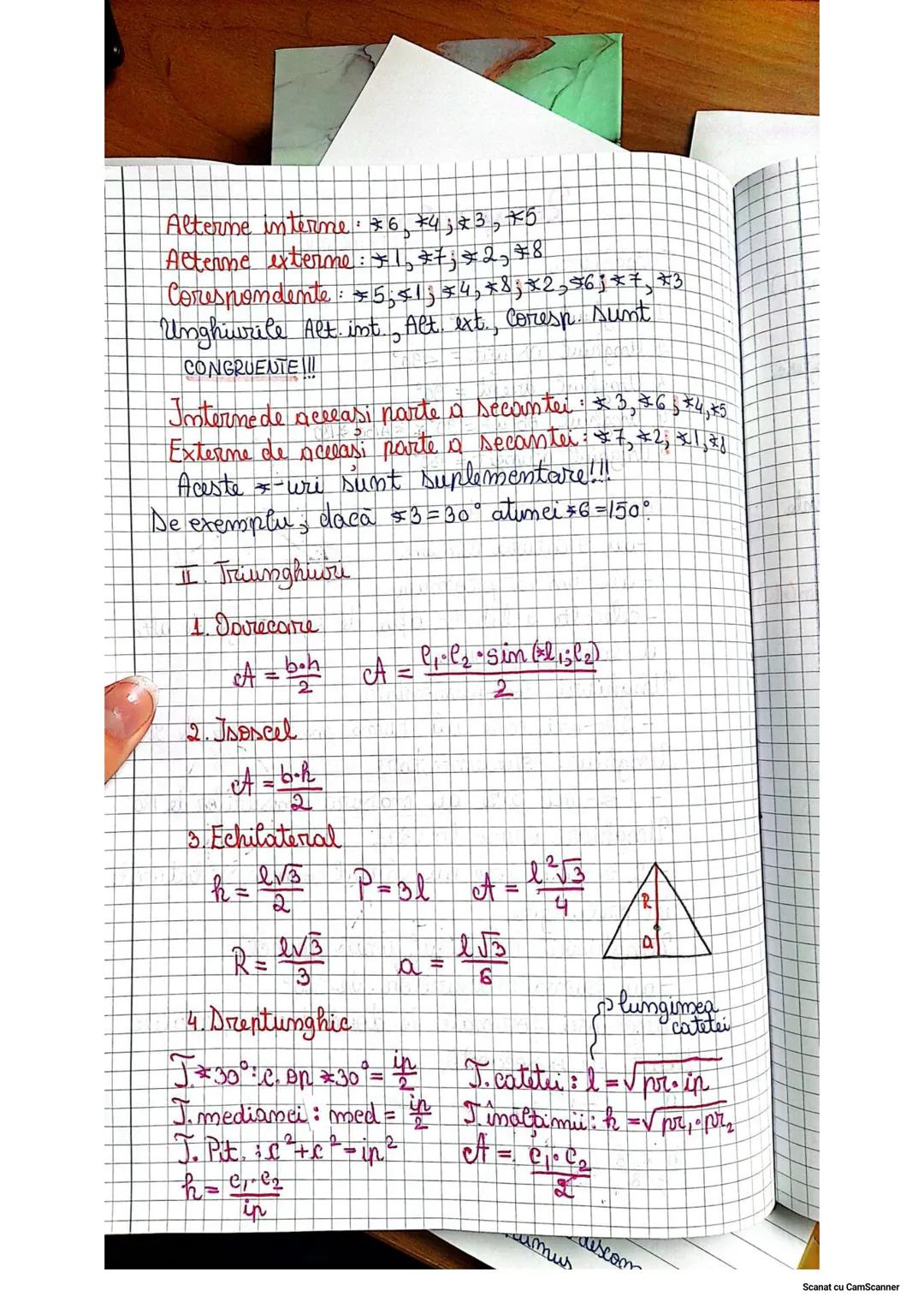 --- OCR Start ---
Recapitularem Core
I Unghiuri
I Unghiul mul =0^{\circ}
2. Unghiul ascutit = <90^{\circ}
3. Unghiul drept =90^{\circ}
4. Un