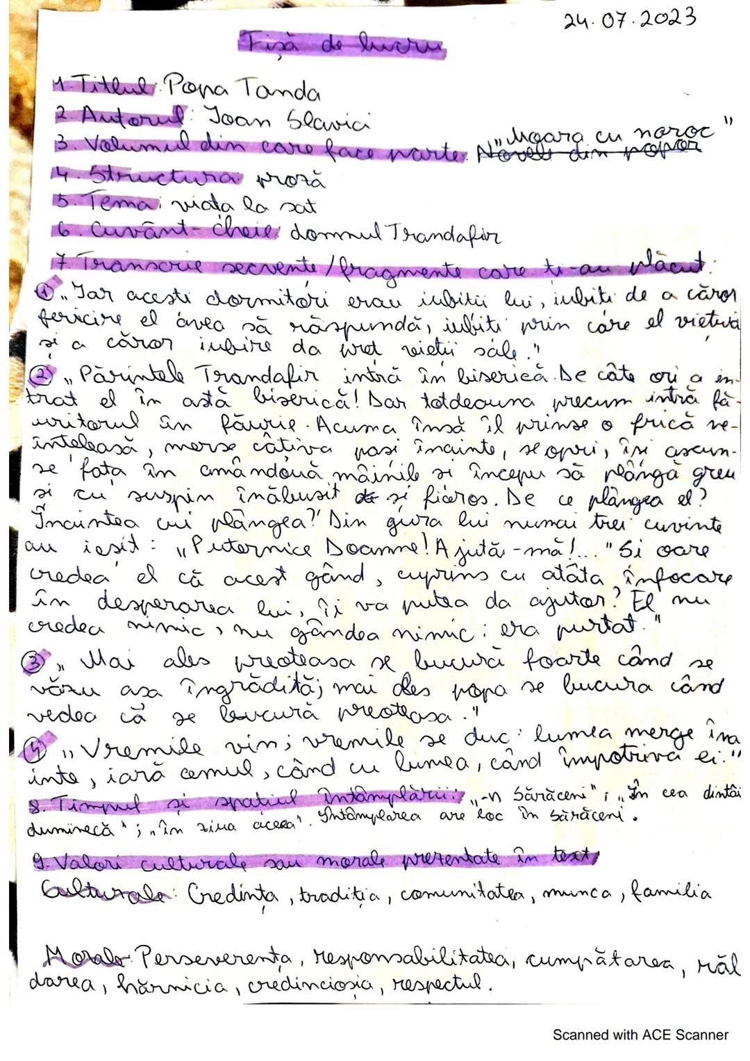 # Fişă de lucru
1. Titlul Popa Tanda
2. Autorul: Joan Slavici
24.07.2023
"Moara cu noroc
3. Volumul din care face parte. Noligare din p