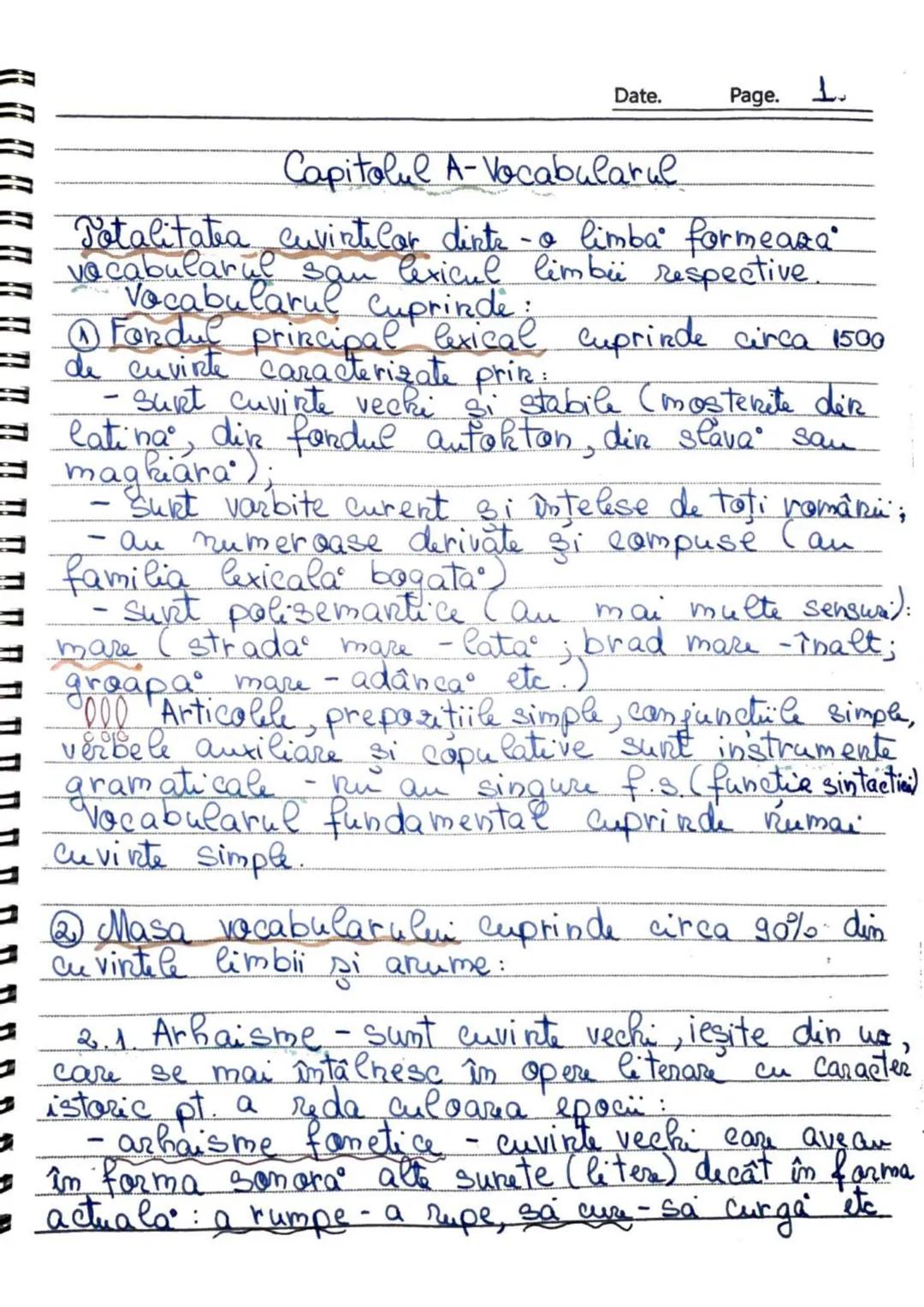 Date. Page. 1.
Capitolul A-Vocabularul
Potalitatea cuvinte Car dirts - o limba formeaza
cabularul sam lexicul limbii respective.
Vocabular