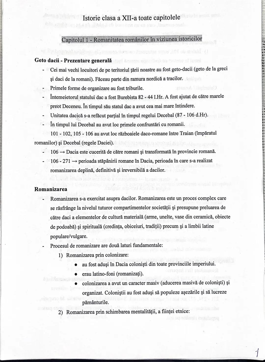 --- OCR Start ---
Istorie clasa a XII-a toate capitolele
Capitolul 1 - Romanitatea românilor în viziunea istoricilor
Geto dacii - Prezentare