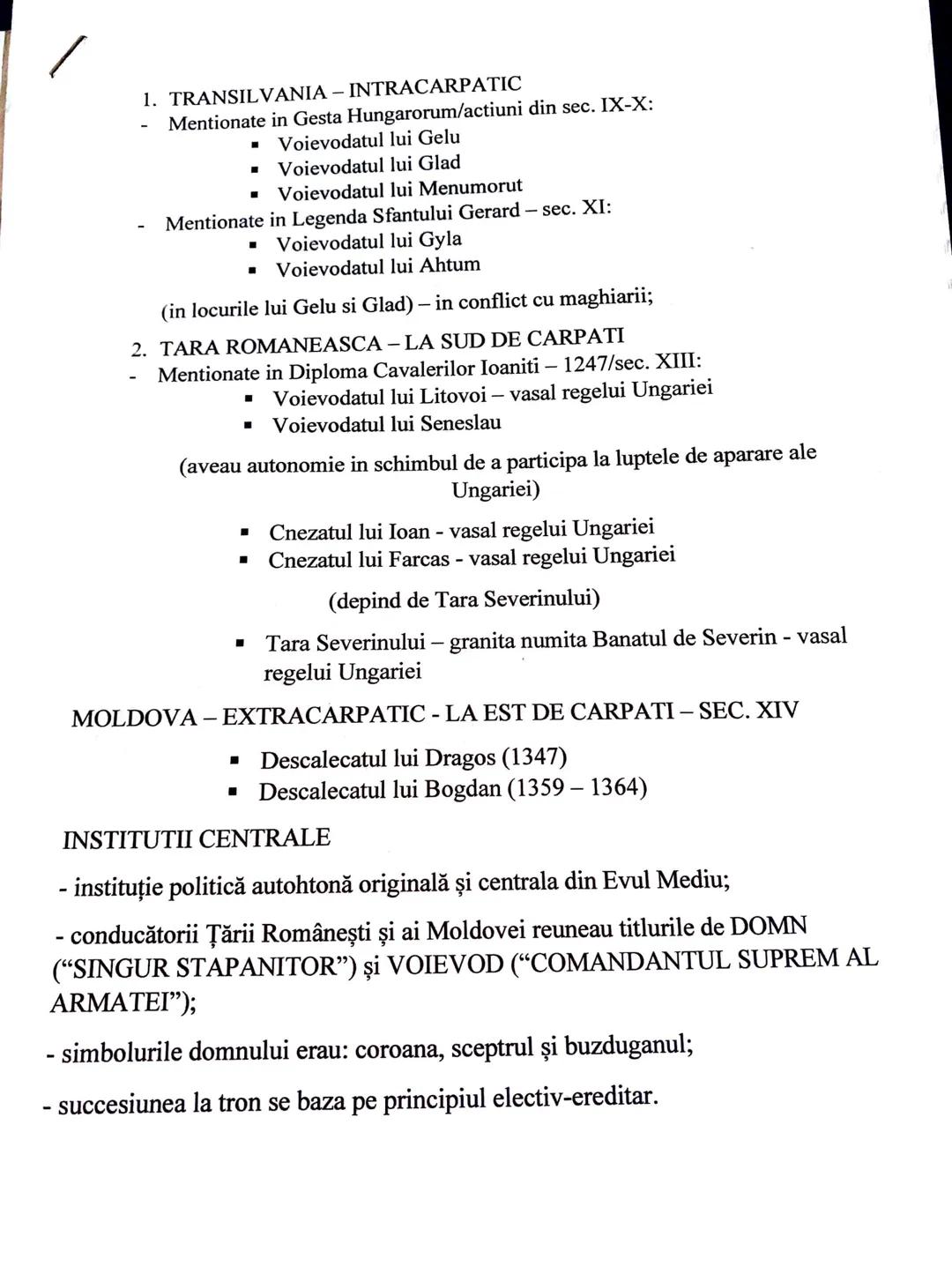1. TRANSILVANIA - INTRACARPATIC
- Mentionate in Gesta Hungarorum/actiuni din sec. IX-X:
■ Voievodatul lui Gelu
■ Voievodatul lui Glad
■ Voie