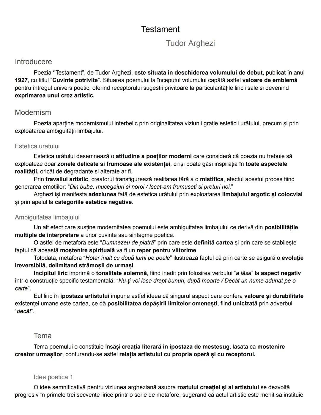 # Testament
Tudor Arghezi
Introducere
Poezia "Testament", de Tudor Arghezi, este situata in deschiderea volumului de debut, publicat în a