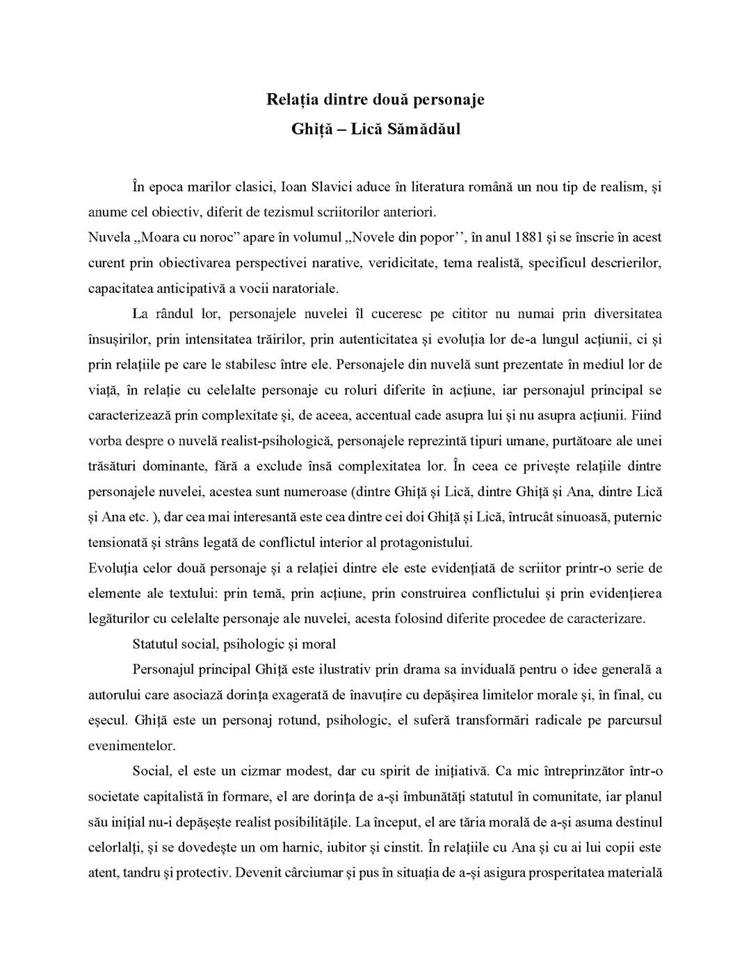 Relatia dintre doua personaje Ghita-Lica Samadaul