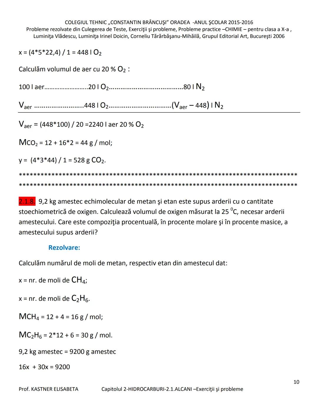# COLEGIUL TEHNIC ,,CONSTANTIN BRĂNCUŞI” ORADEA - ANUL ŞCOLAR 2015-2016
Probleme rezolvate din Culegerea de Teste, Exerciții și probleme, P