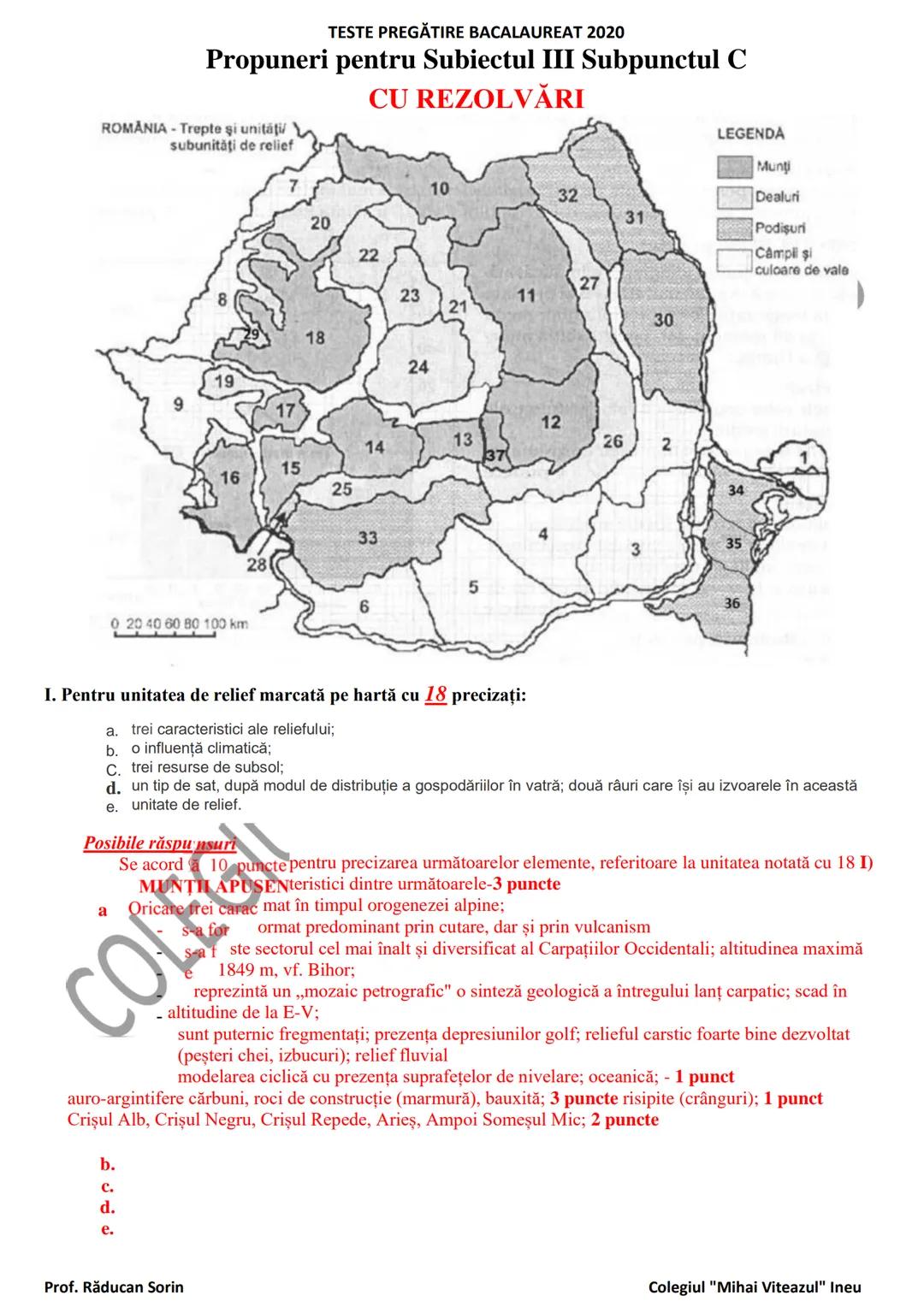 # TESTE PREGĂTIRE BACALAUREAT 2020
# Propuneri pentru Subiectul III Subpunctul C
## CU REZOLVĂRI
ROMANIA - Trepte şi unități
subunităţi d