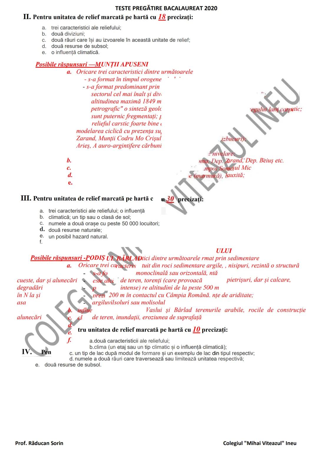 # TESTE PREGĂTIRE BACALAUREAT 2020
# Propuneri pentru Subiectul III Subpunctul C
## CU REZOLVĂRI
ROMANIA - Trepte şi unități
subunităţi d