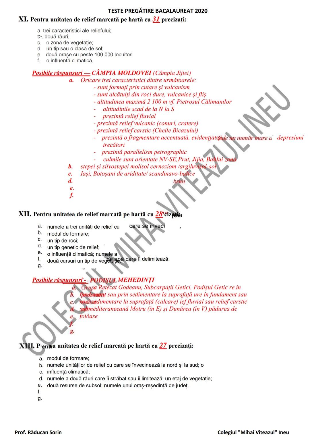 # TESTE PREGĂTIRE BACALAUREAT 2020
# Propuneri pentru Subiectul III Subpunctul C
## CU REZOLVĂRI
ROMANIA - Trepte şi unități
subunităţi d