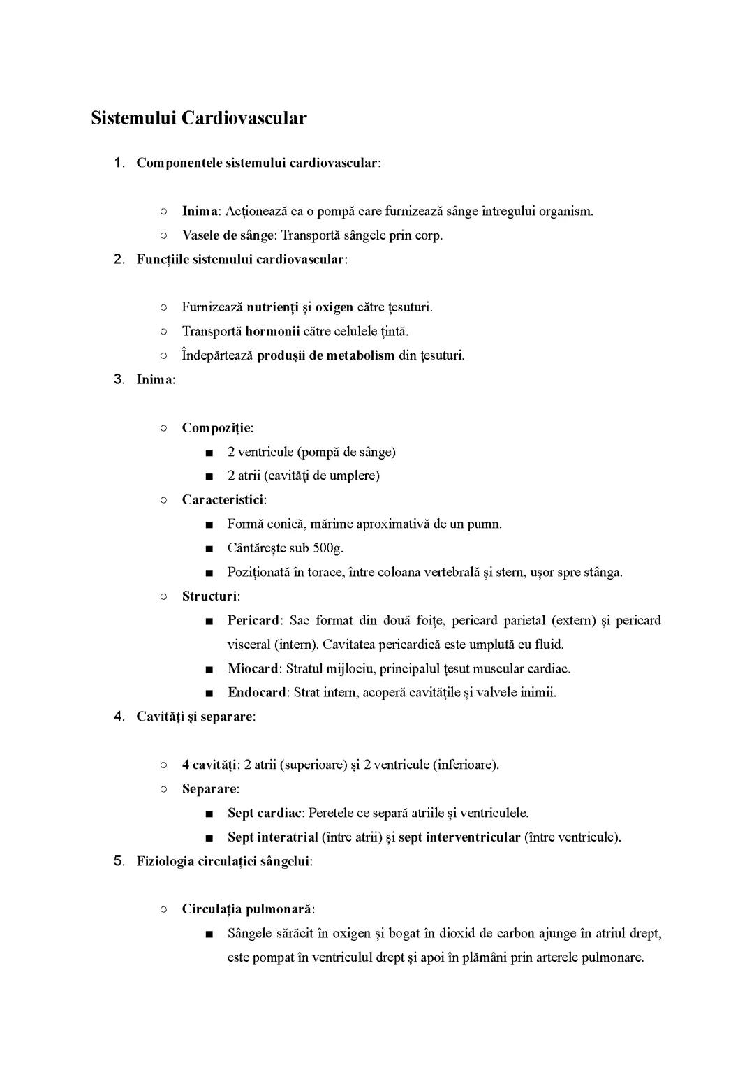 sinteza schematica sistemul cardiovascular