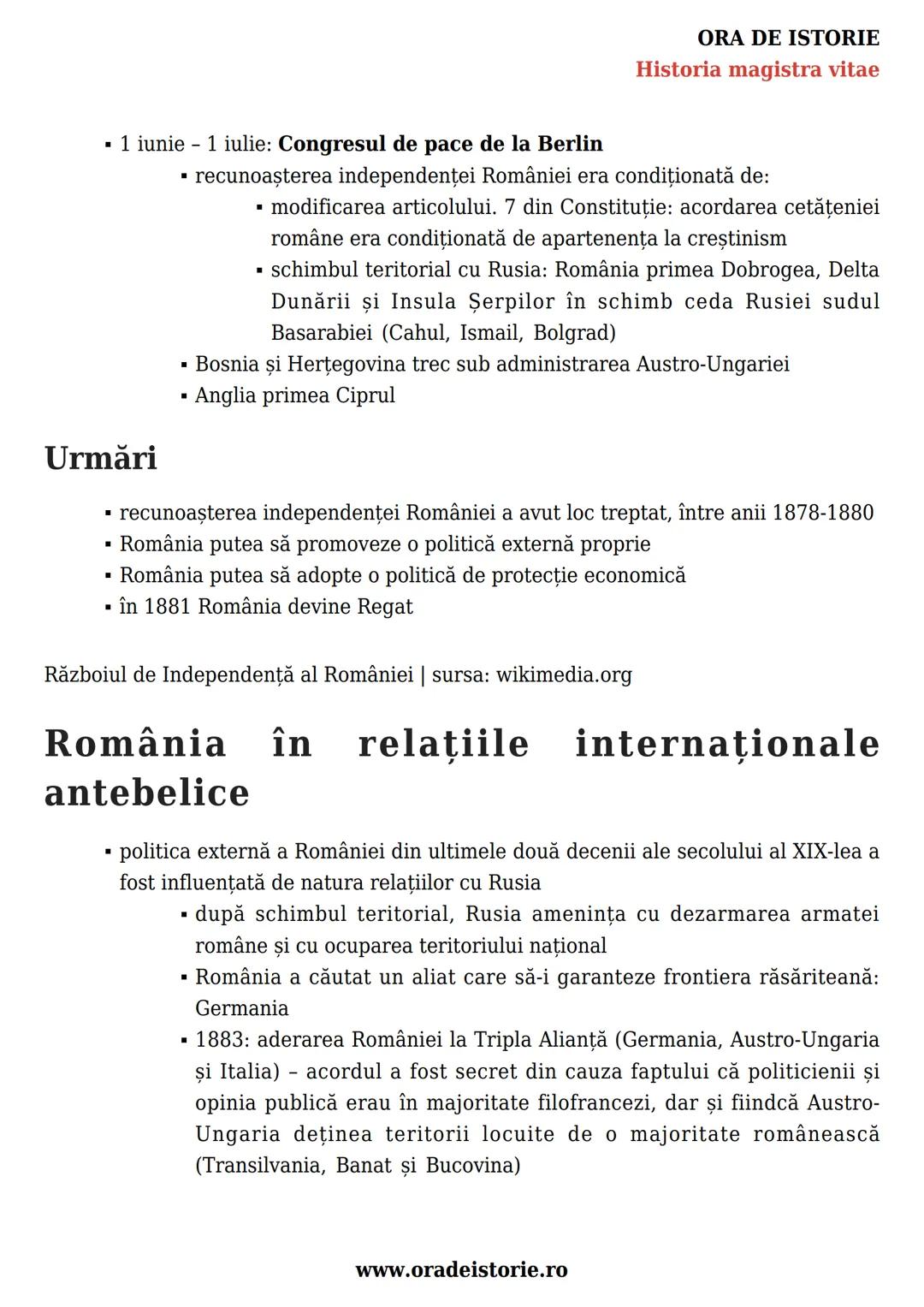 # ORA DE ISTORIE
Historia magistra vitae
# România și concertul european: de
la "criza orientală” la marile alianțe
ale secolului XX
Schiţ