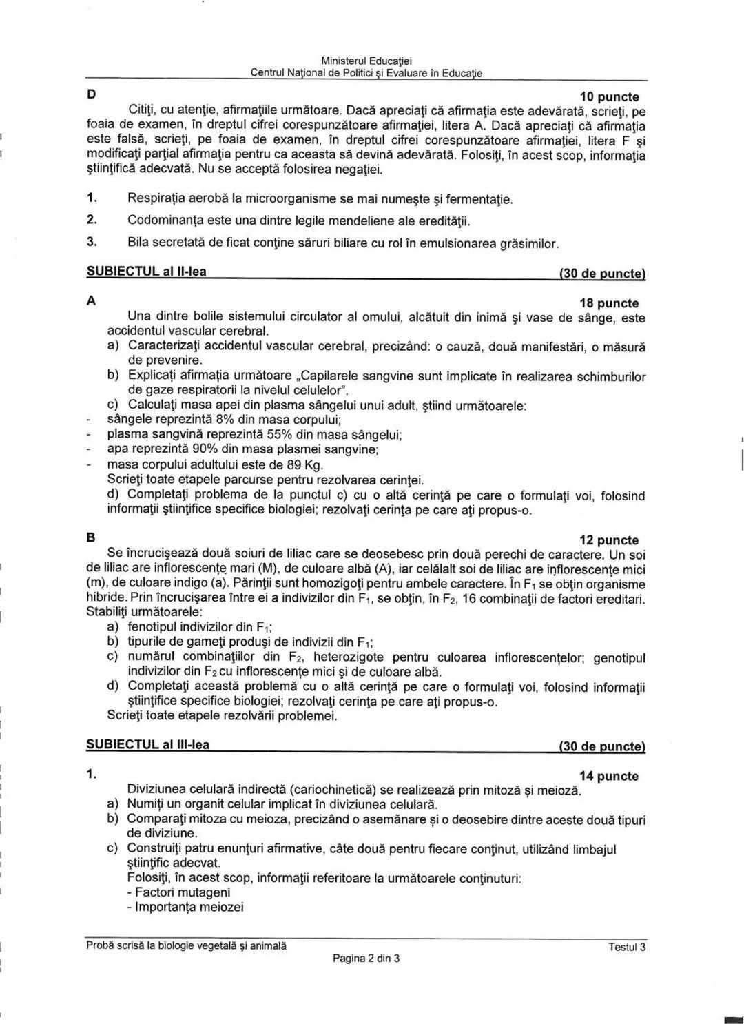 Ministerul Educaţiei
Centrul Naţional de Politici şi Evaluare în Educaţie
Examenul național de bacalaureat 2021
Proba E. d)
Biologie vegetal