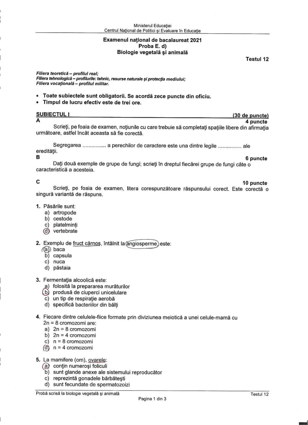 Ministerul Educaţiei
Centrul Naţional de Politici şi Evaluare în Educaţie
Examenul național de bacalaureat 2021
Proba E. d)
Biologie vegetal