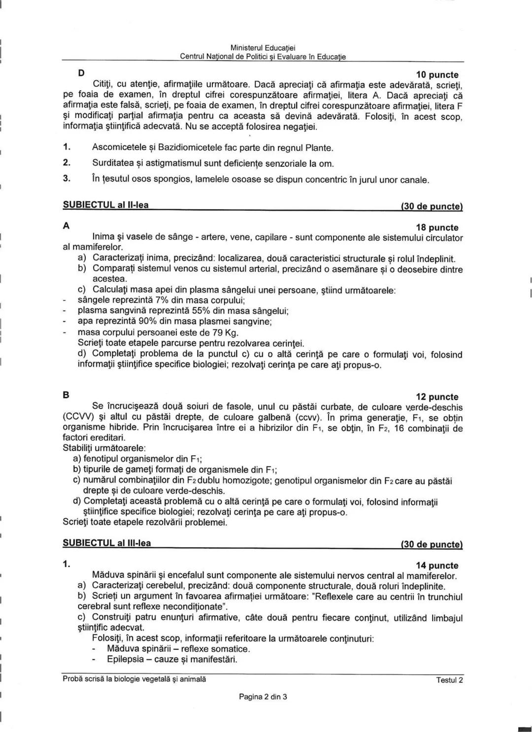 Ministerul Educaţiei
Centrul Naţional de Politici şi Evaluare în Educaţie
Examenul național de bacalaureat 2021
Proba E. d)
Biologie vegetal