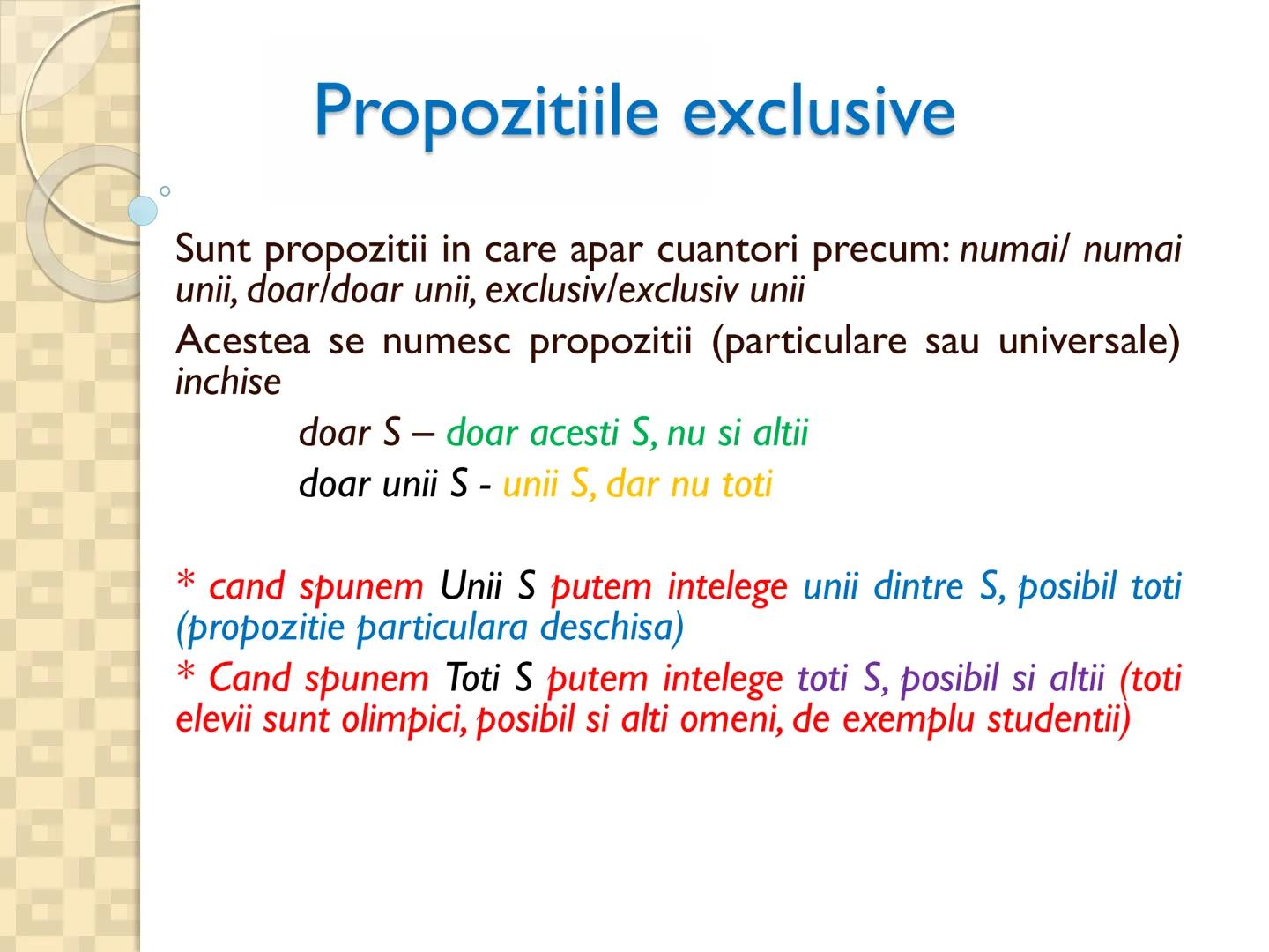 # PROPOZITIILE CATEGORICE
- Sunt cele mai simple propoziții logice
- Sunt propozitiile in care un termen se afirma (raport de
concordan