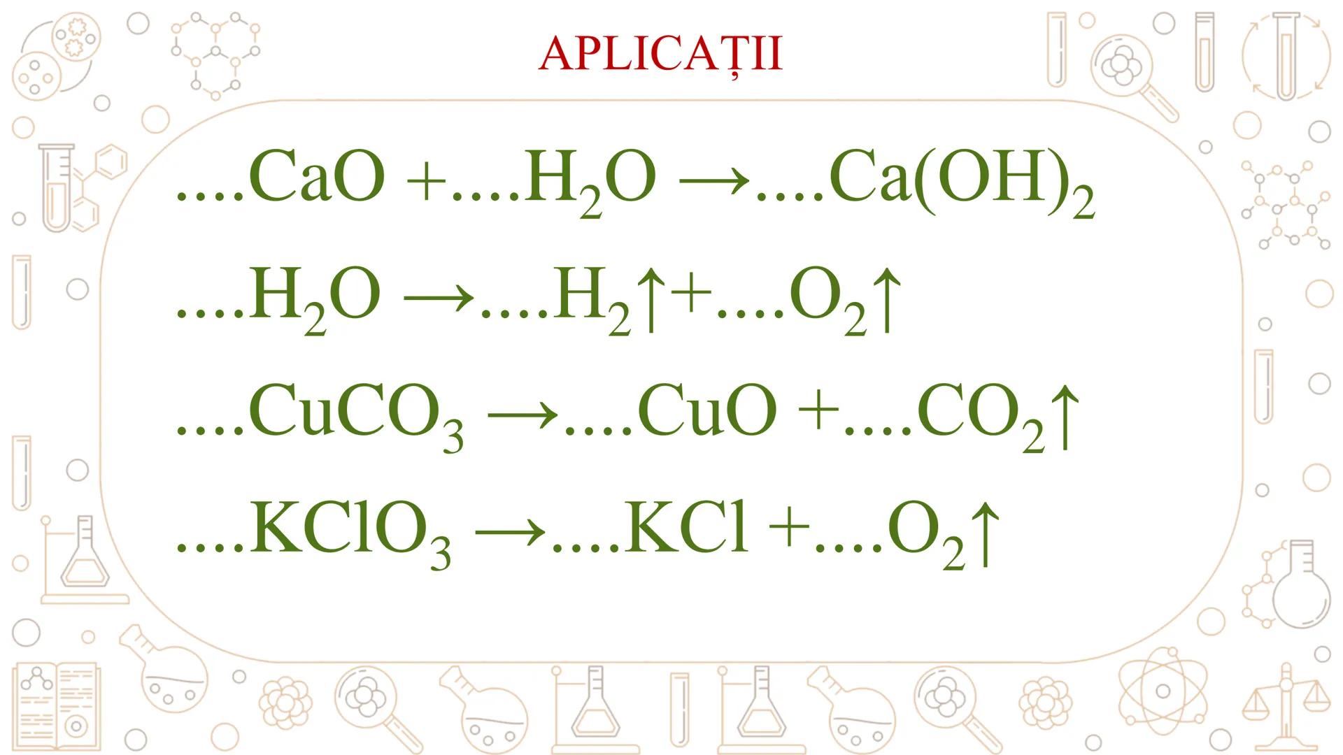 # REACȚII CHIMICE
ECUAȚIA REACȚIEI CHIMICE # REACȚIA CHIMICĂ
Fenomenul chimic prin care una sau mai multe
substanțe se transformă în alte