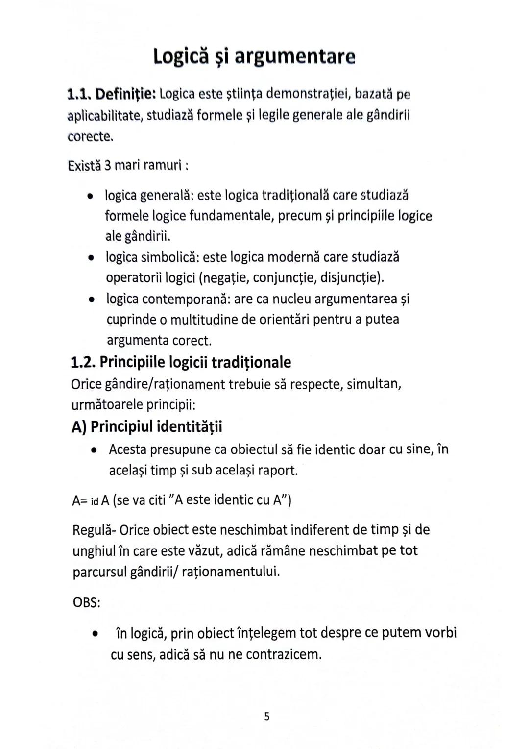 --- OCR Start ---
Logică și argumentare
1.1. Definiție: Logica este știința demonstrației, bazată pe
aplicabilitate, studiază formele şi leg