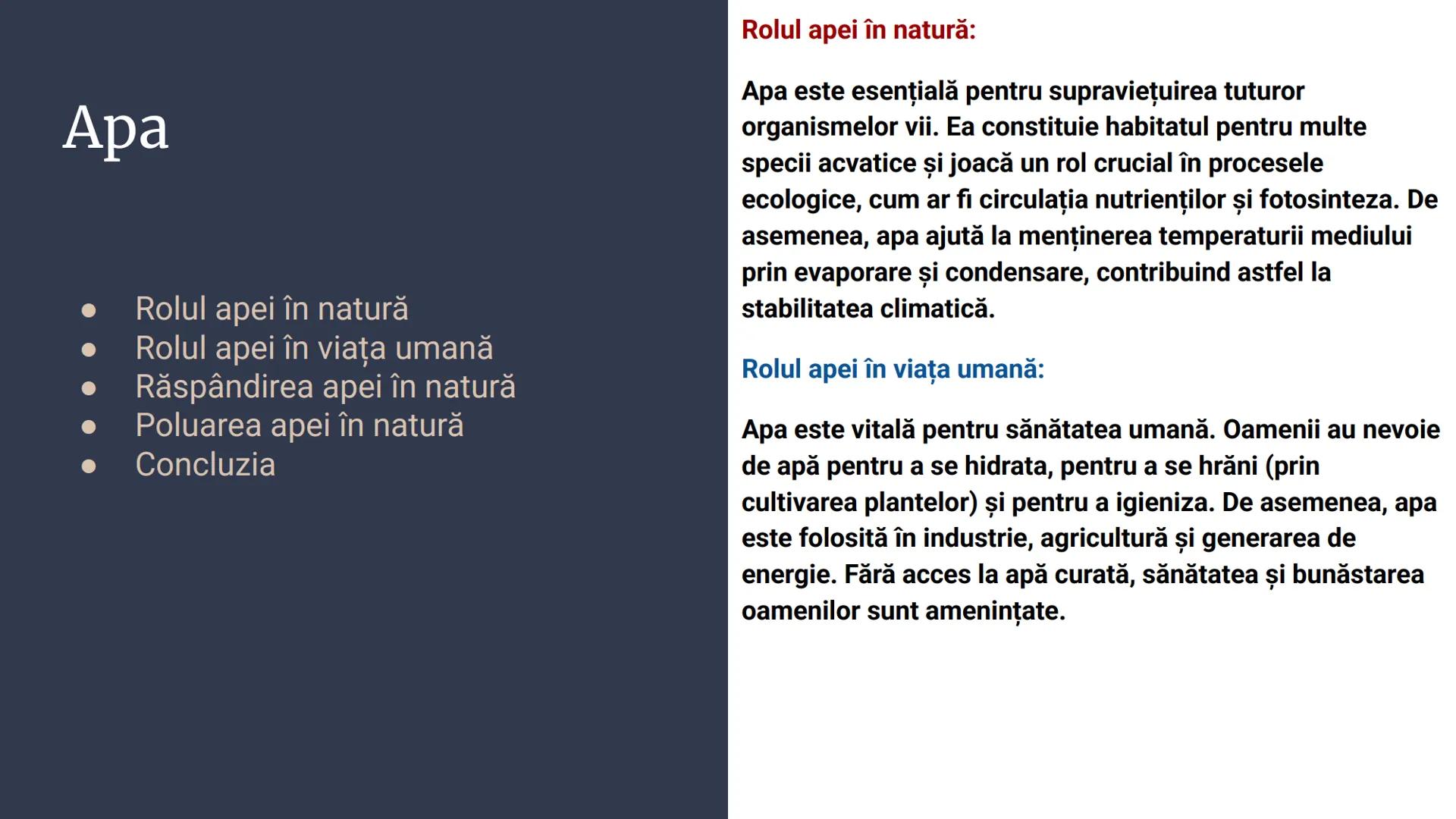 # Apa,Solul și Aerul
PROIECT CHIMIE Apa
• Rolul apei în natură
• Rolul apei în viața umană
• Răspândirea apei în natură
• Poluarea apei în