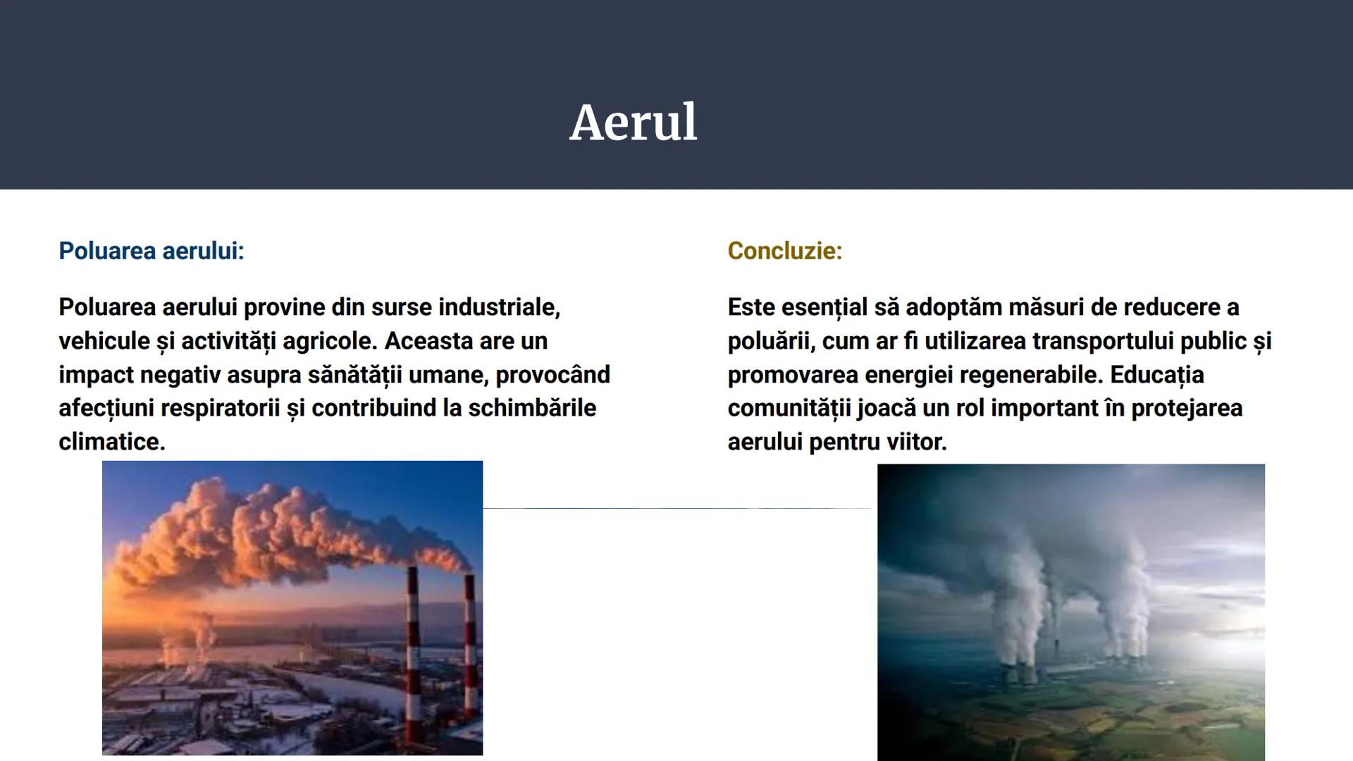 # Apa,Solul și Aerul
PROIECT CHIMIE Apa
• Rolul apei în natură
• Rolul apei în viața umană
• Răspândirea apei în natură
• Poluarea apei în
