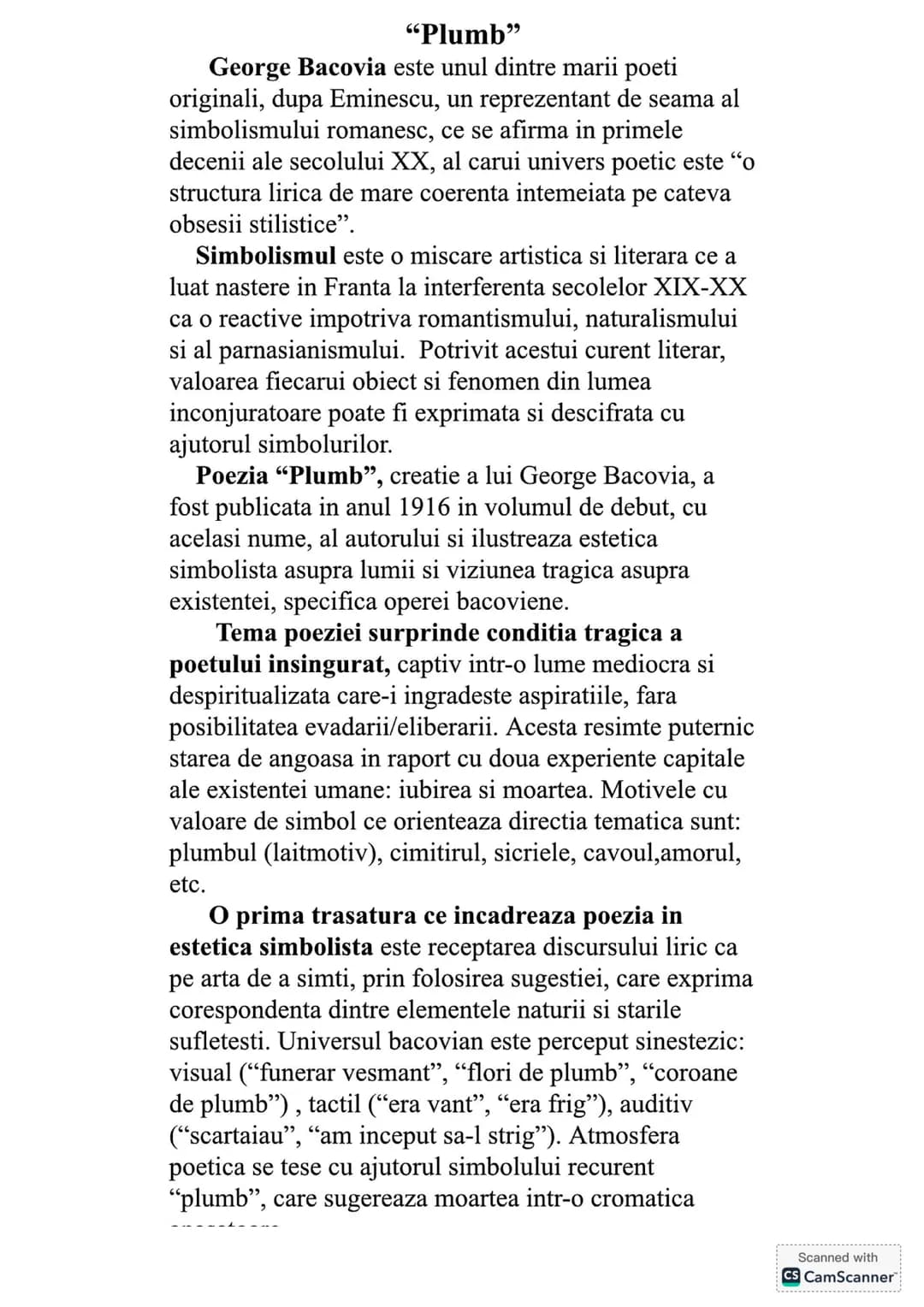 # "Plumb"
George Bacovia este unul dintre marii poeti
originali, dupa Eminescu, un reprezentant de seama al
simbolismului romanesc, ce se a
