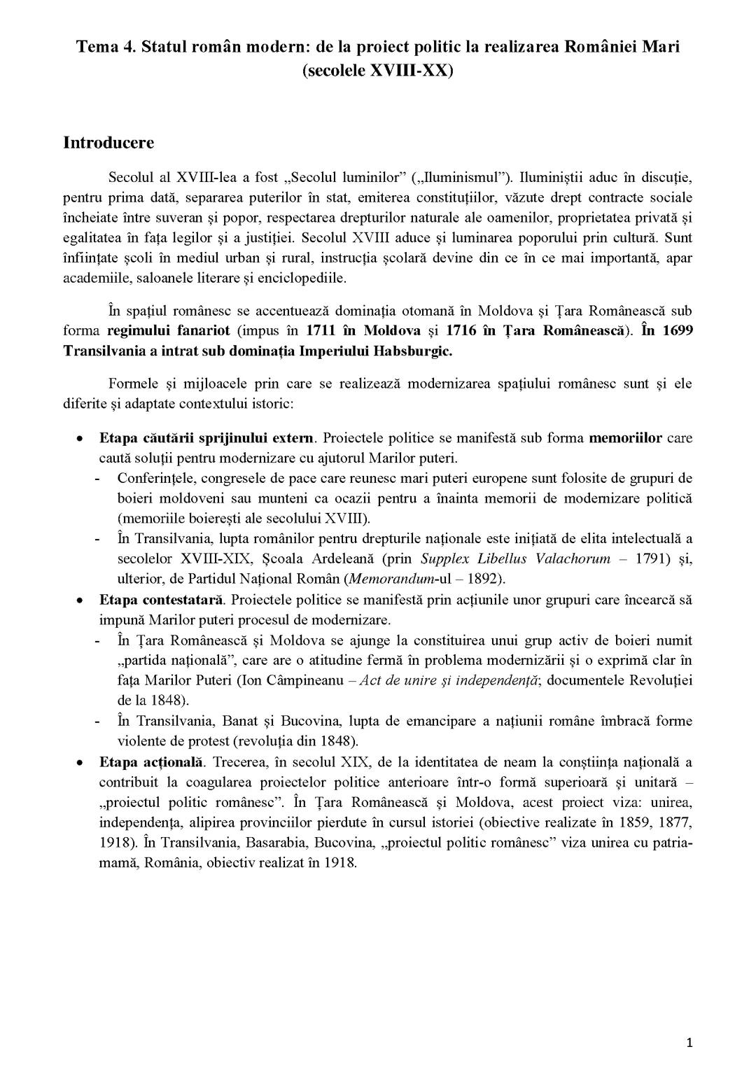 Statul român modern de la proiect politic la realizarea Marii Uniri