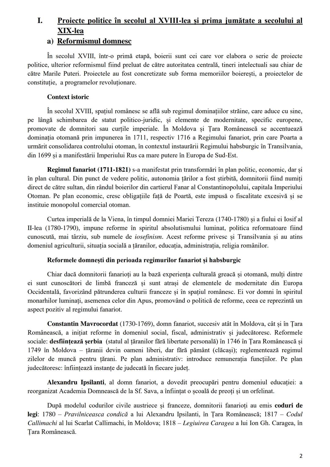 --- OCR Start ---
I.
Proiecte politice în secolul al XVIII-lea și prima jumătate a secolului al
XIX-lea
a) Reformismul domnesc
În secolul XV