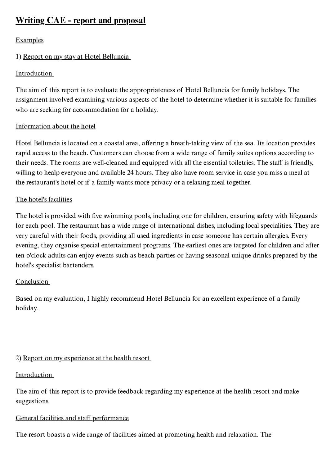 writing CAE - examples for report and proposal