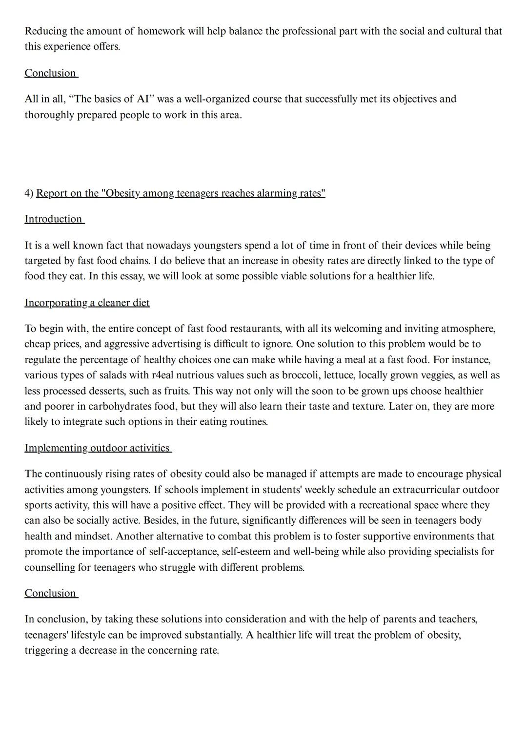 --- OCR Start ---
Writing CAE - report and proposal
Examples
1) Report on my stay at Hotel Belluncia
Introduction
The aim of this report is