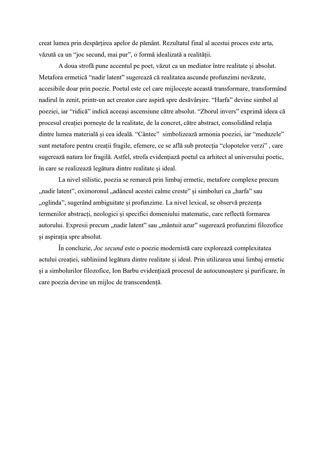 Joc secund
Modernismul este un curent literar apărut la începutul secolului al XIX-lea si se
dezvoltă în perioada interbelică, accentuând i
