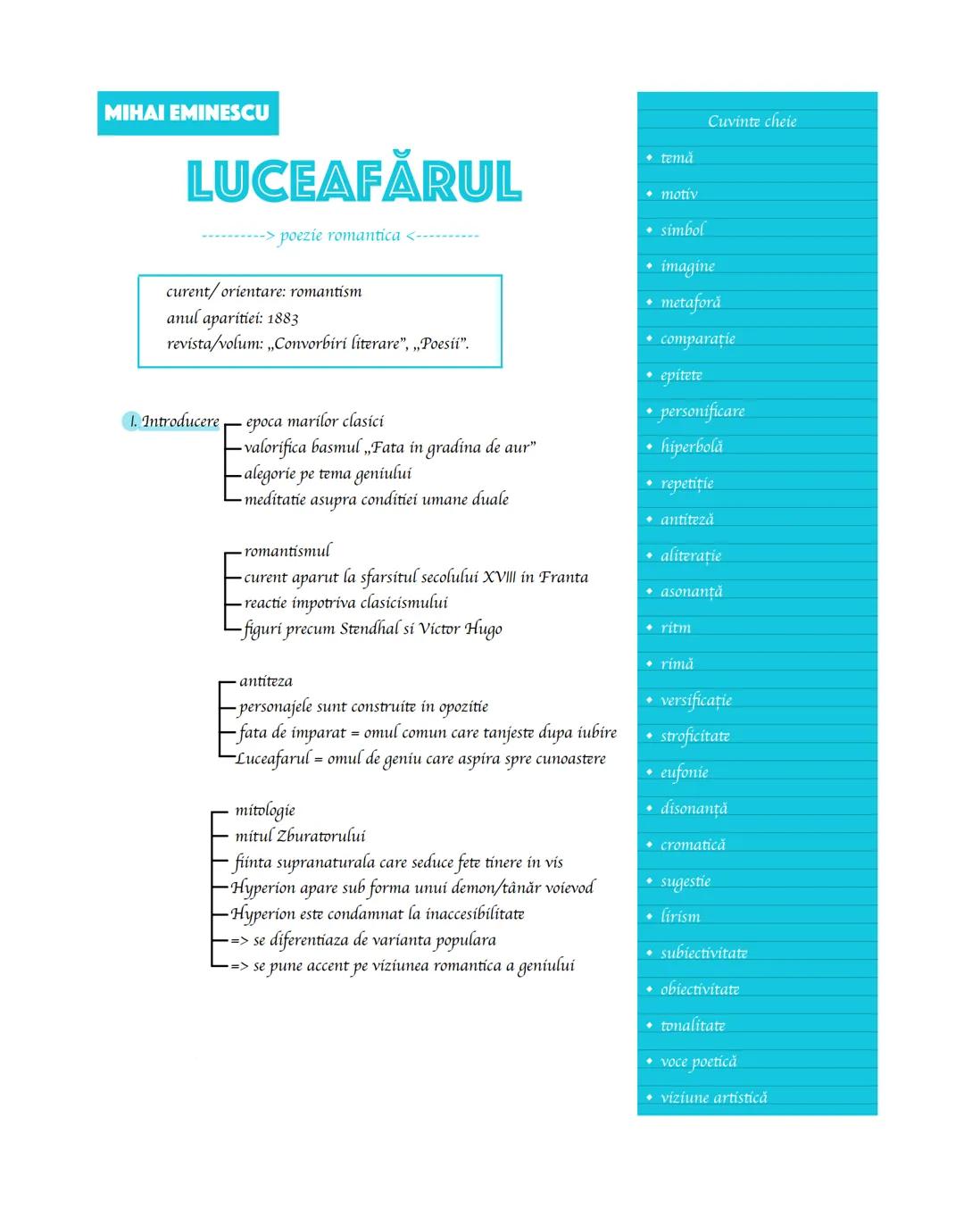MIHAI EMINESCU
LUCEAFĂRUL
-> poezie romantica <-------
curent/orientare: romantism
anul aparitiei: 1883
revista/volum: „Convorbiri litera