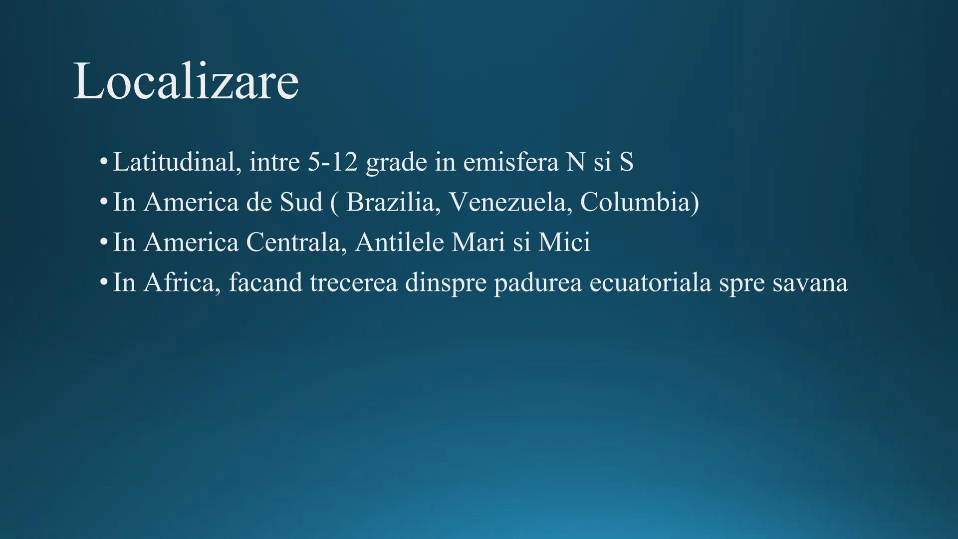 # Tipuri de medii # Mediile zonei calde
# 1. MEDIUL ECUATORIAL
Padurea ecuatoriala # Localizare
* Latitudinal, intre 5-5 grade latitudi