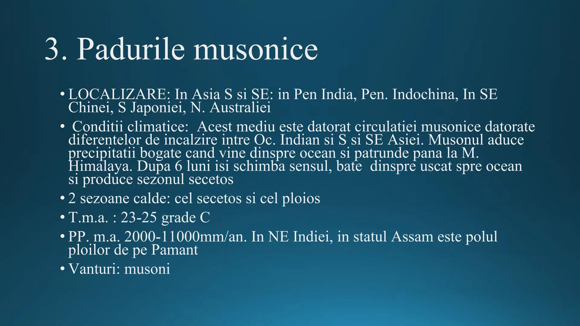# Tipuri de medii # Mediile zonei calde
# 1. MEDIUL ECUATORIAL
Padurea ecuatoriala # Localizare
* Latitudinal, intre 5-5 grade latitudi