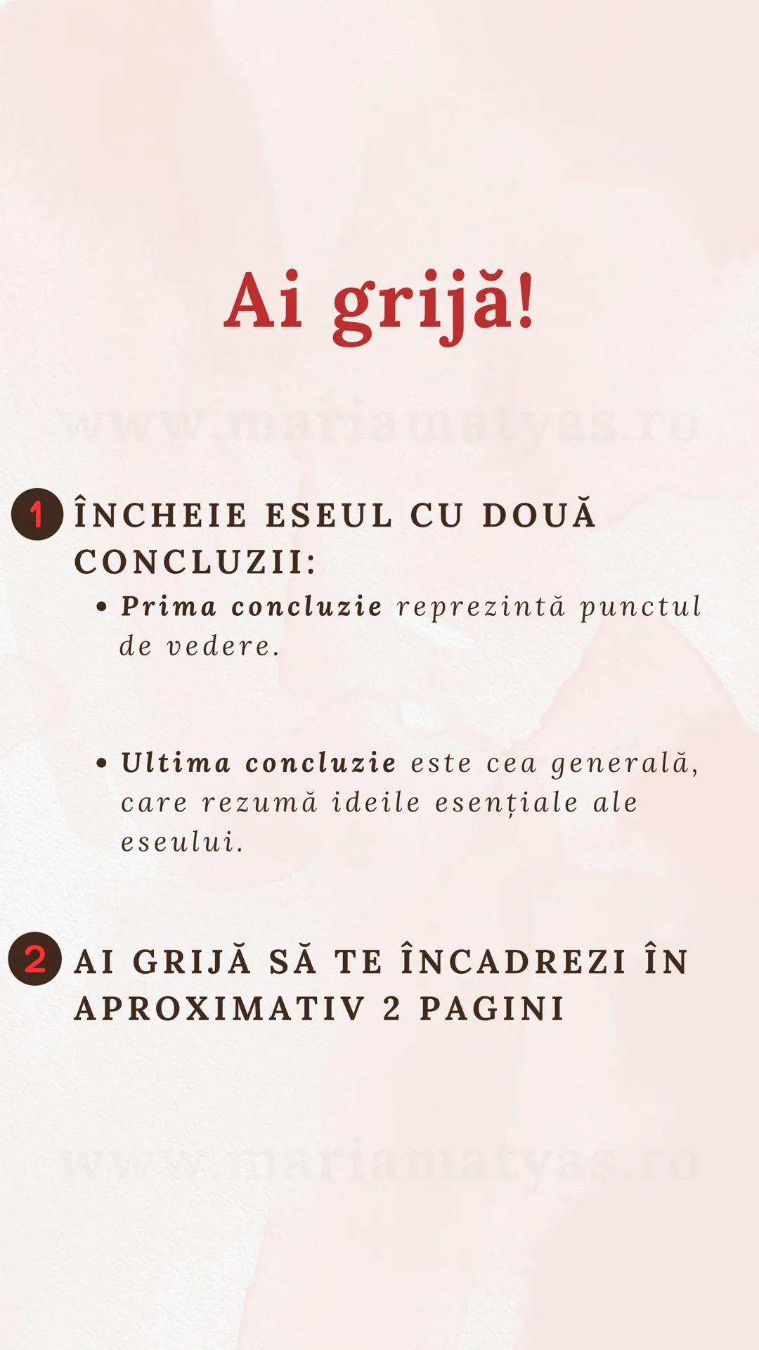 # Învaţă să scrii un
eseu de nota 10
www.mariamatyas.T
- Folosind o schemă în 3 paşi
- Bonus: 3 sfaturi importante
- Bonus: 1 model de eseu