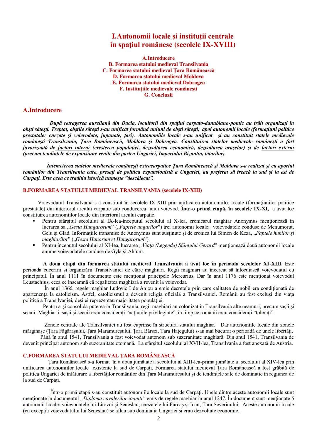 # TEME DIN
PROGRAMA DE BACALAUREAT
1.Autonomii locale şi instituţii centrale
în spaţiul românesc (secolele IX-XVIII) - pagina 2
2. Spaţiul