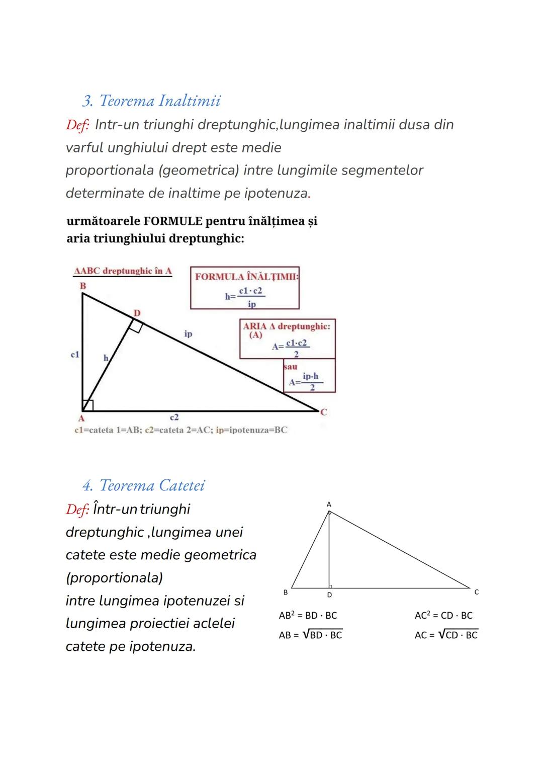 Teoreme ale geometriei plane
1. Teorema unghiului de 30 de grade
Def: Intr-un triunghi dreptunghic, cateta opusa unghiului de 30
de grade e