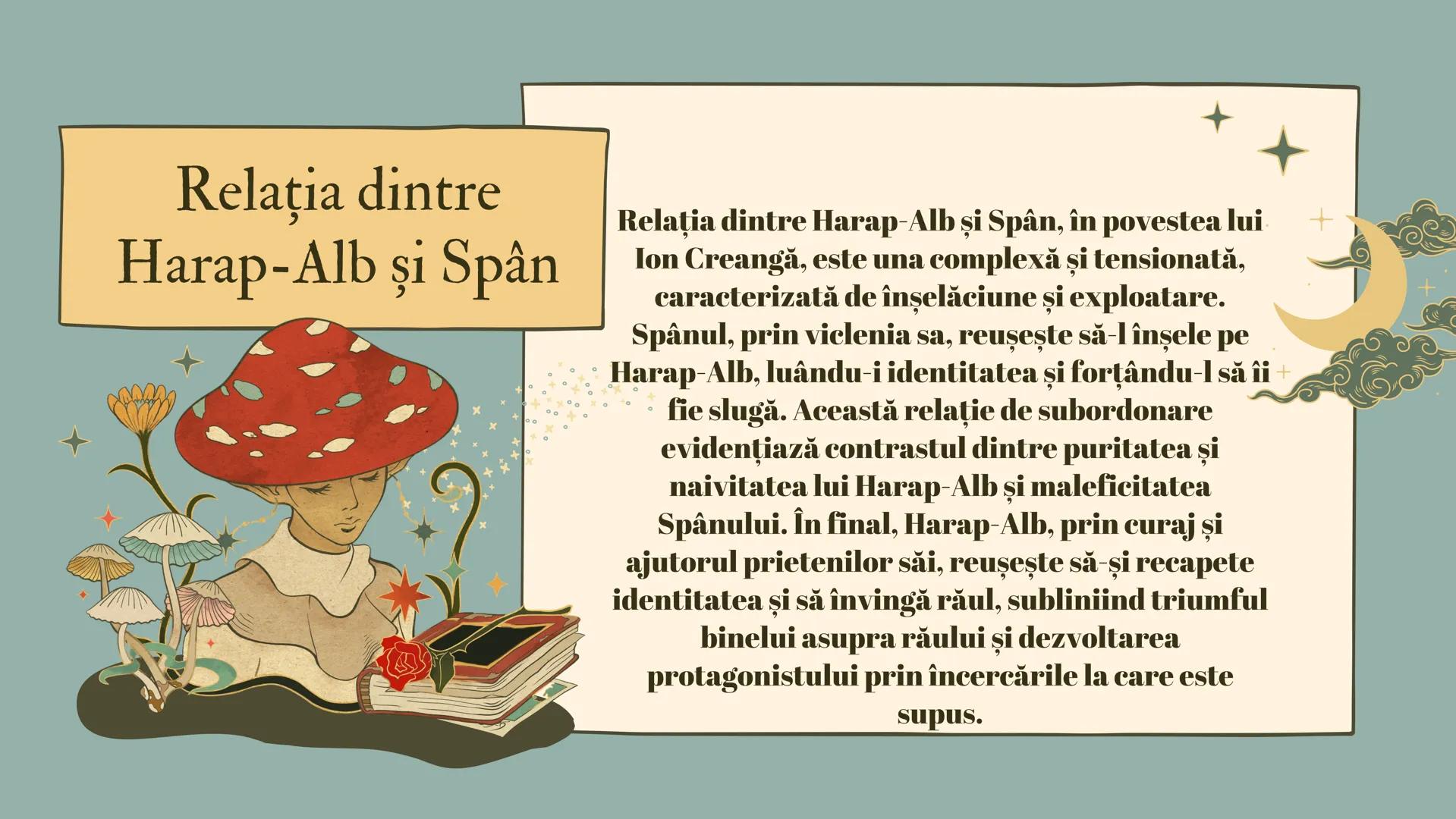 DATE AUTOR+ OPERĂ
Povestea lui Harap-Alb
ION CREANGĂ
CARACTERIZARE DE PERSONAJ +
RELATIA DINTRE DOUA PERSONAJE
1877
BASM CULT
Ion Crean